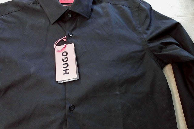 Hugo Mens Slim fit Dress Shirt Medium Long Sleeve Black Solid