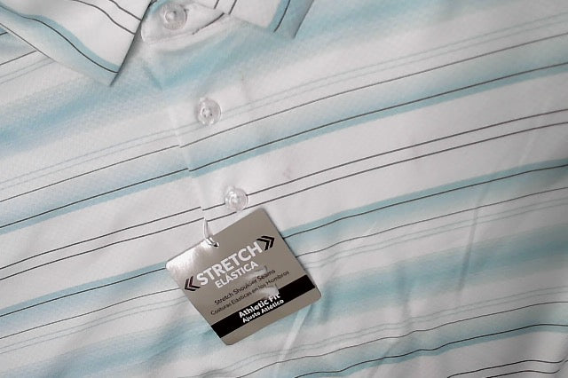 PGA TOUR Mens Athletic fit Short Sleeve Polo Shirt Large White Striped Stretch