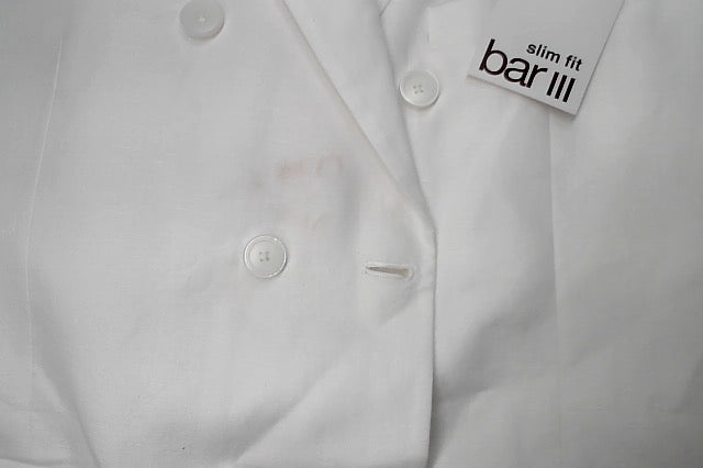 Bar Iii Mens Slim fit Double Breasted Suit Jacket Blazer 44 S White Stretch