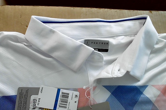 PGA TOUR Men Regular fit Short Sleeve Polo Shirt XL White Pink Blue Argyle