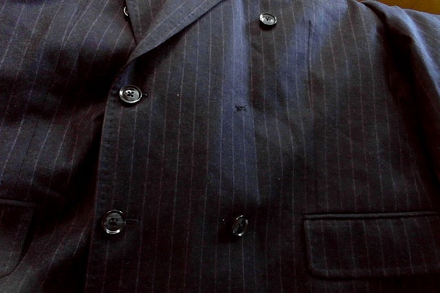 Tallia Men Slim fit Double Breasted Suit Jacket Blazer 44 S Blue Striped Stretch