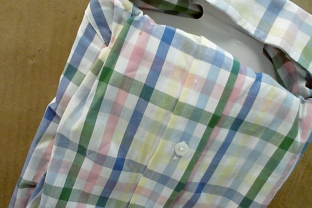 Club Room Mens Regular fit Dress Shirt Large 16 in 34-35 Blue Green Plaid
