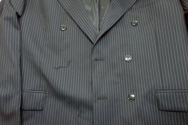Michael Kors Mens Wool Doubled Breasted Suit Jacket Blazer 42 R Blue Striped