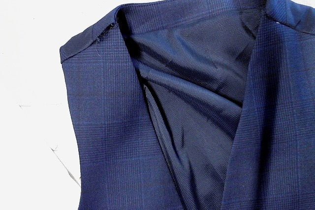 Bar Iii Mens Slim fit Button-Up Vest Small Blue Plaid Wool