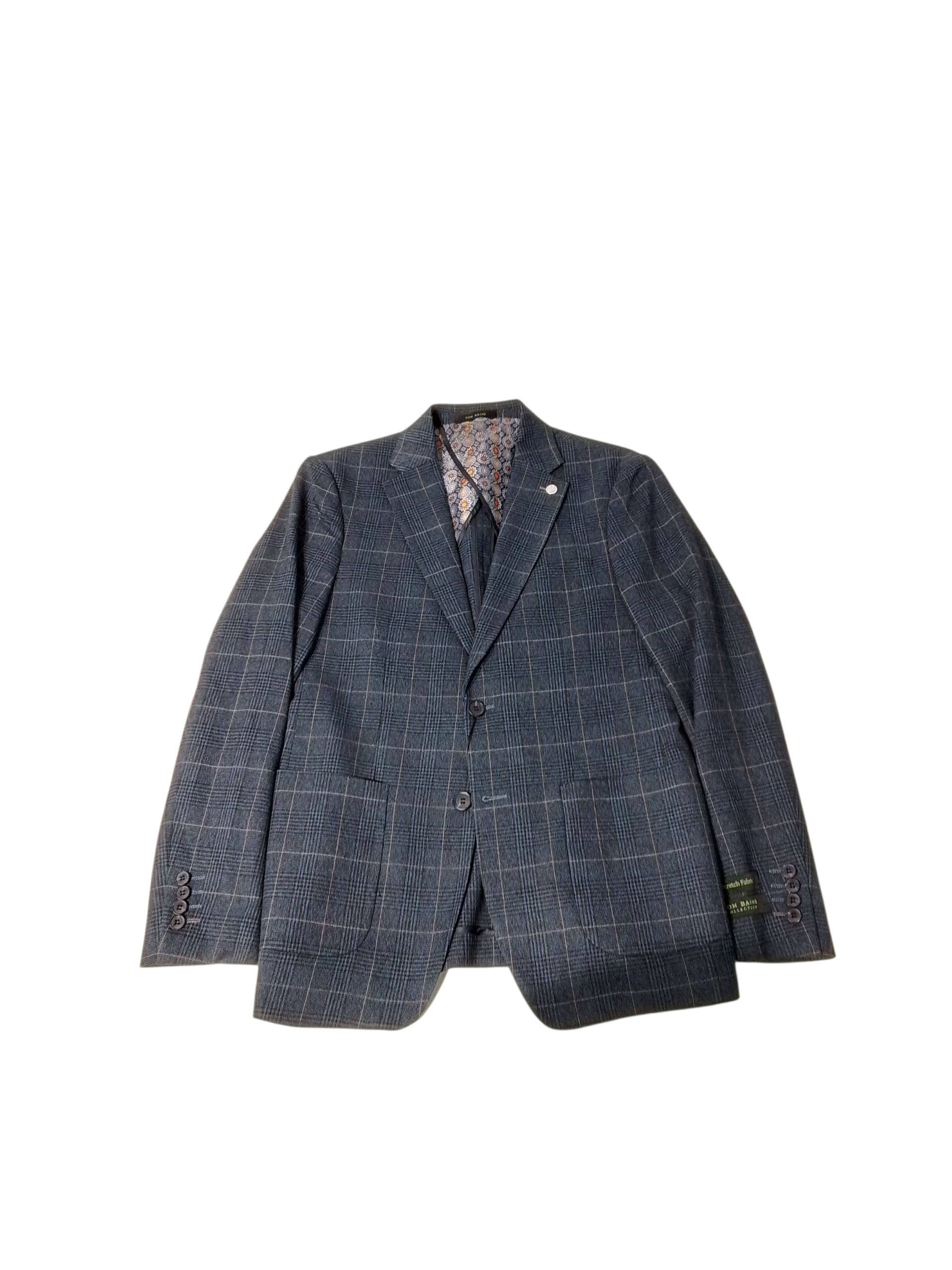 Tom Baine Mens Slim fit Sport Coat Blazer 44 R Navy Blue Plaid