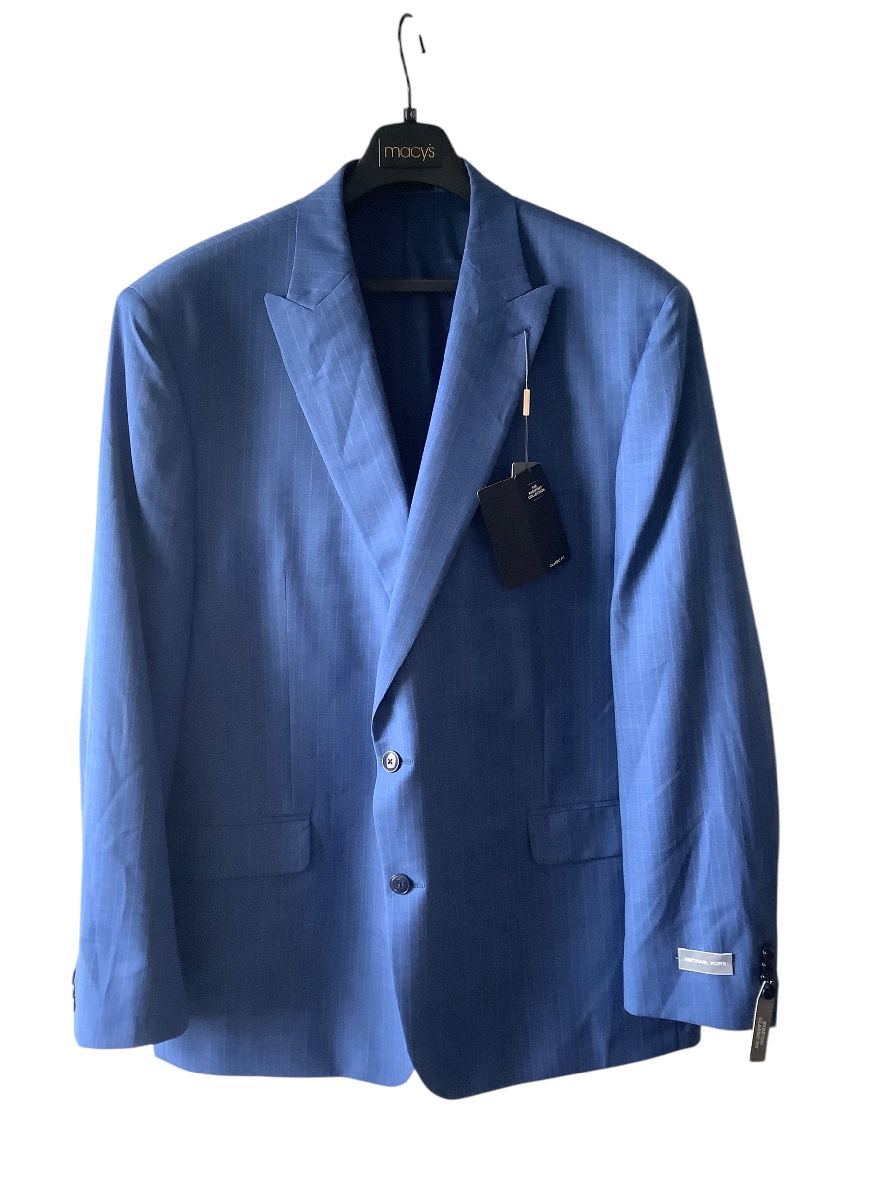 Michael Kors Men's Classic-Fit Stretch Wool-Blend Suit Jacket - Mid Blue Plaid