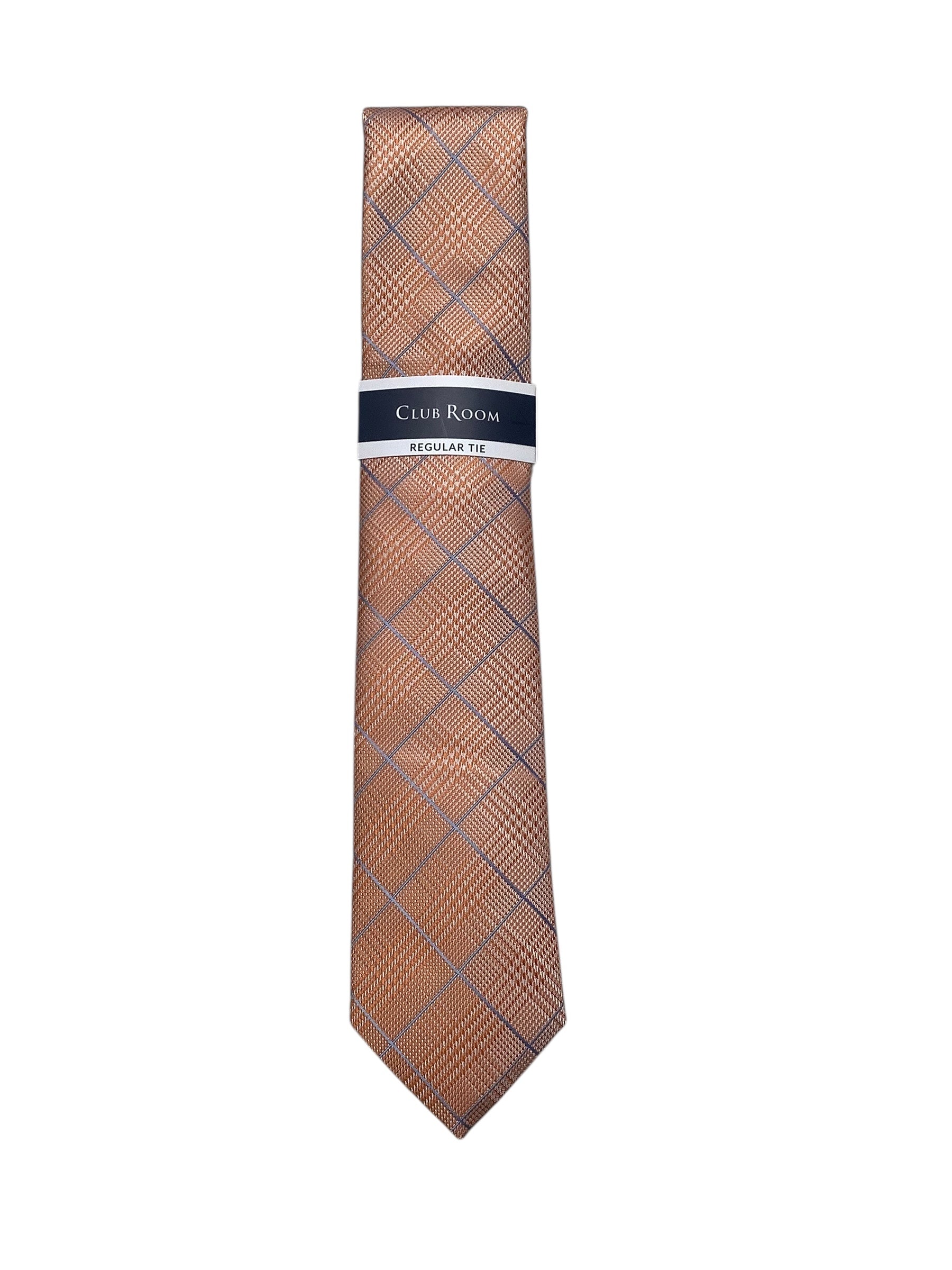 Club Room Mens Classic fit Tie Necktie One Size Orange Plaid
