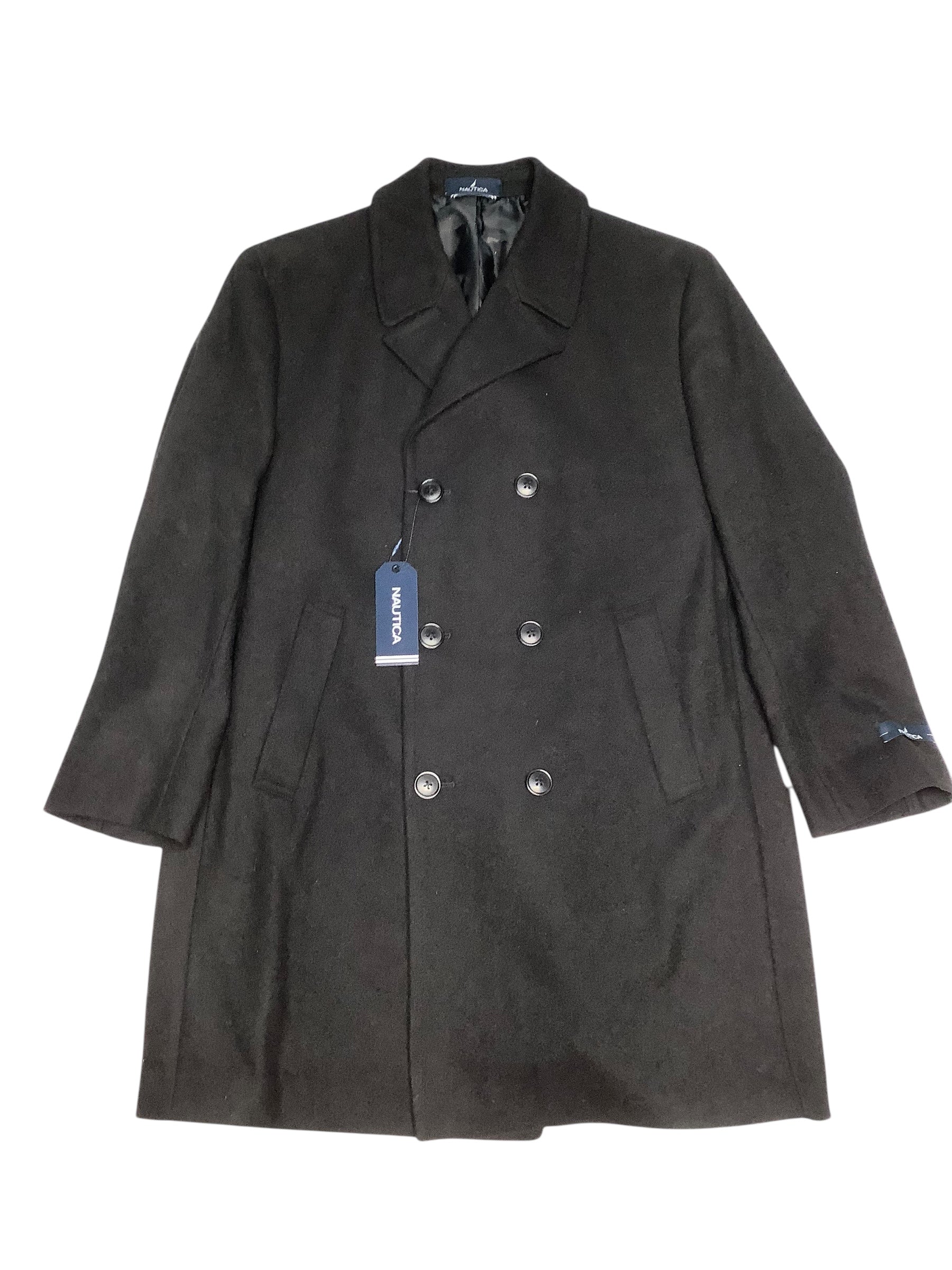 Nautica Mens Classic-Fit Double Breasted Wool Overcoat Coat 48 L Black