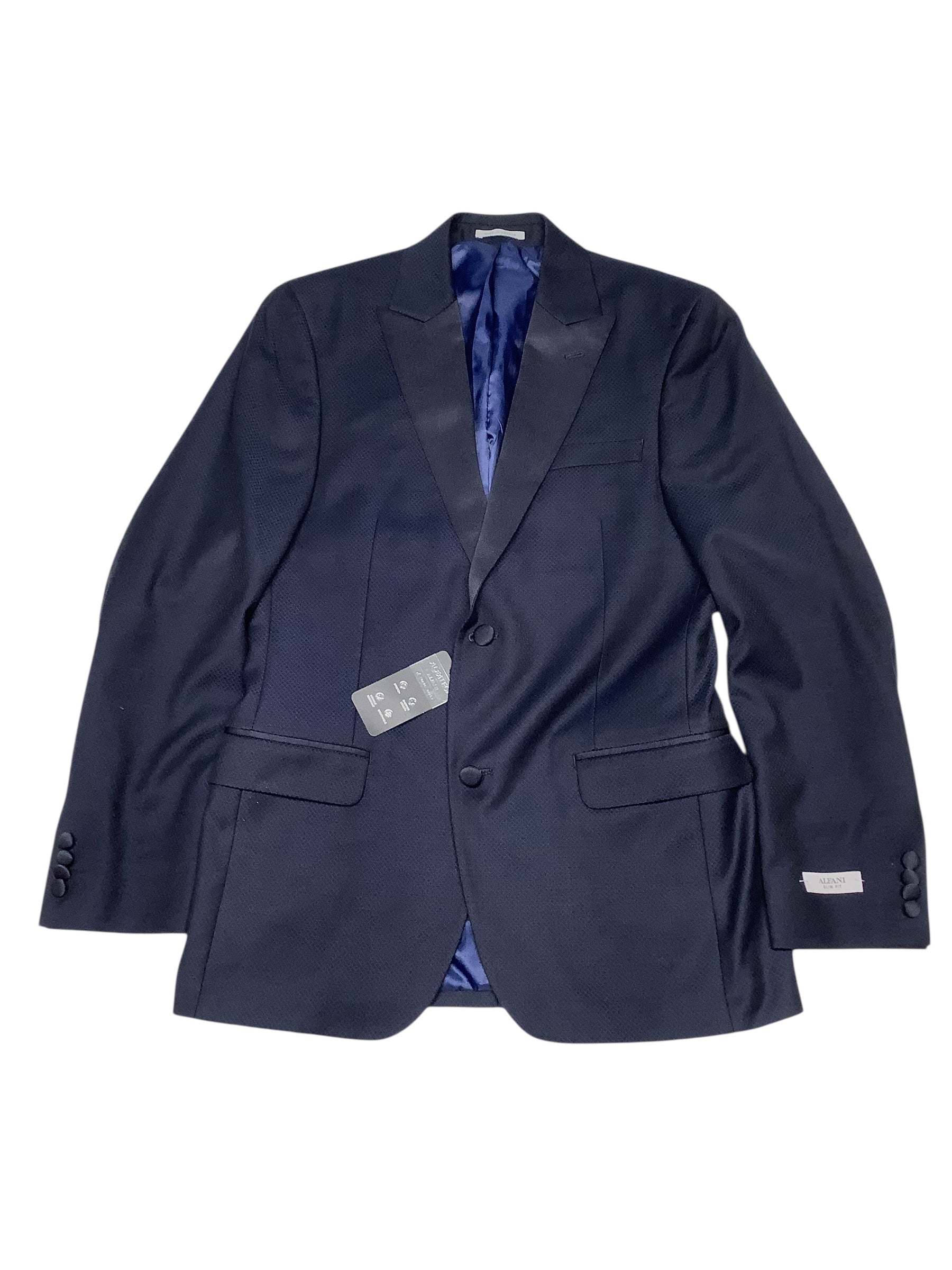 Alfani Mens Slim fit Tuxedo Jacket Blazer 40 L Navy Blue Argyle/Diamond Stretch