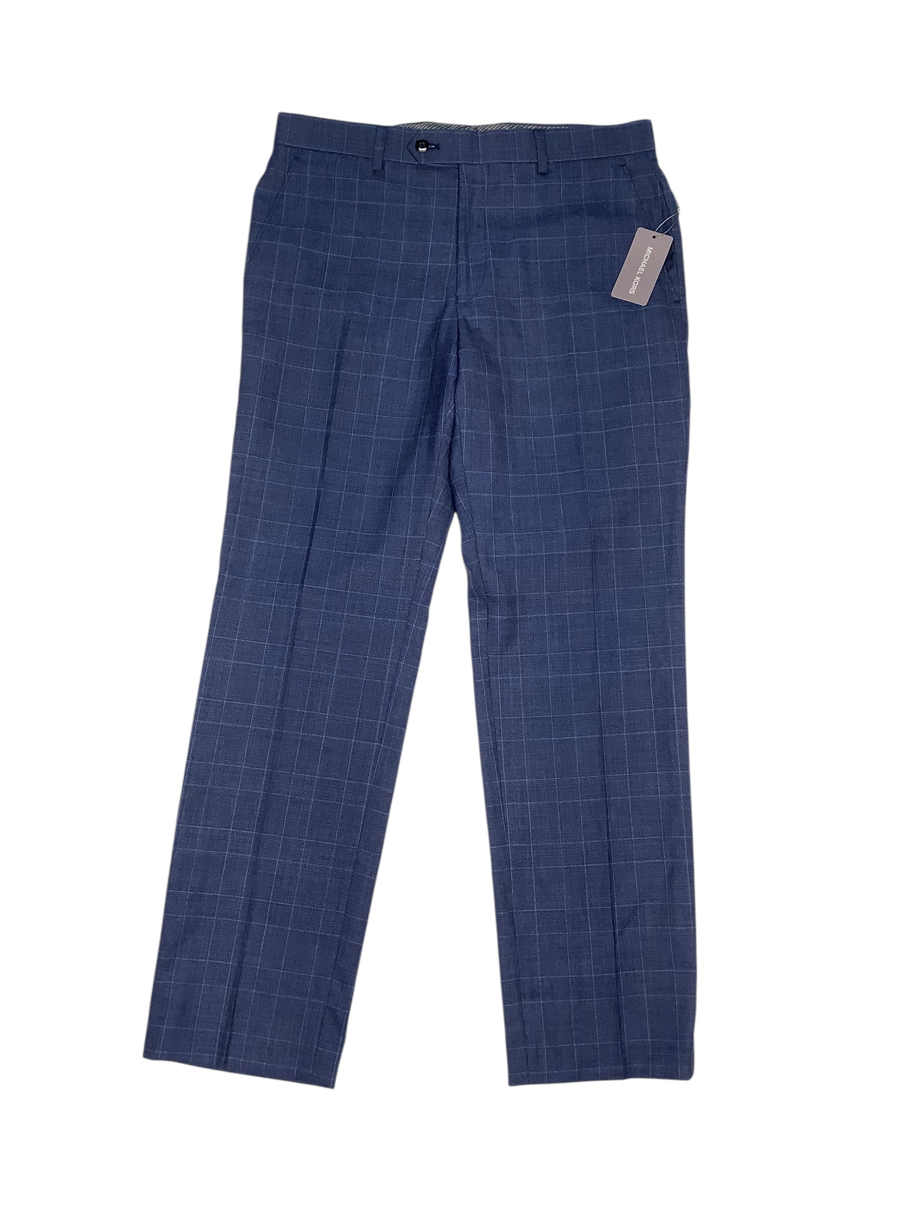 Michael Kors Mens Classic fit Dress Pants 38 / 32 Navy Blue Plaid Stretch Wool