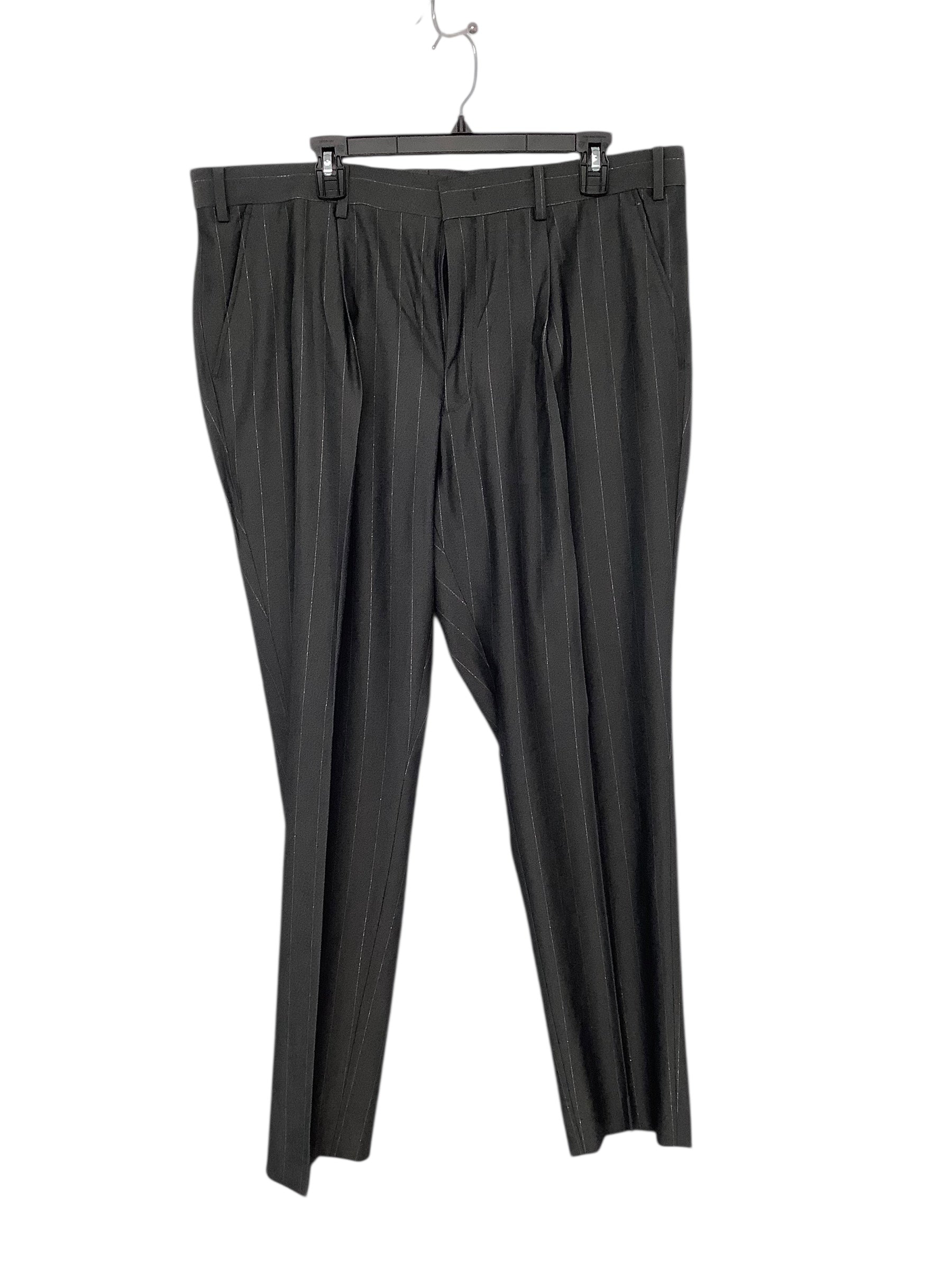 Karl Lagerfeld Mens Modern fit  Pleated Dress Pants 39 / 32 Grey Striped