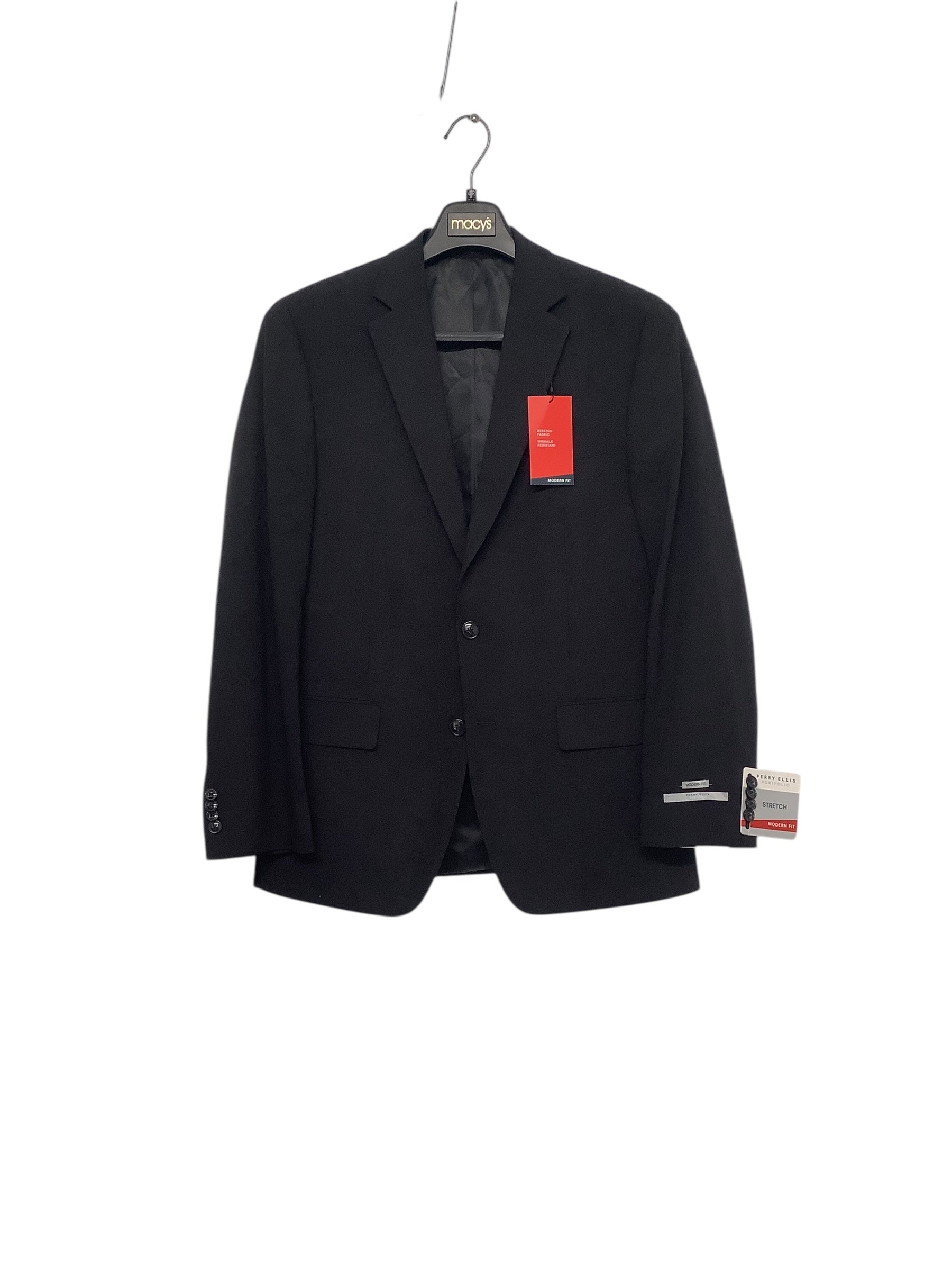 Perry Ellis Mens Modern fit Suit Jacket Blazer 44 L Black Stretch