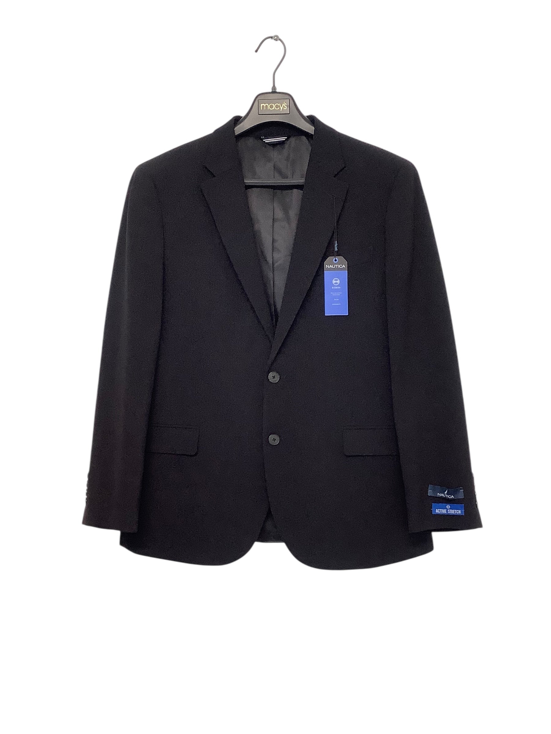 Nautica Mens Modern fit Suit Jacket Blazer 48 L Black Solid Stretch