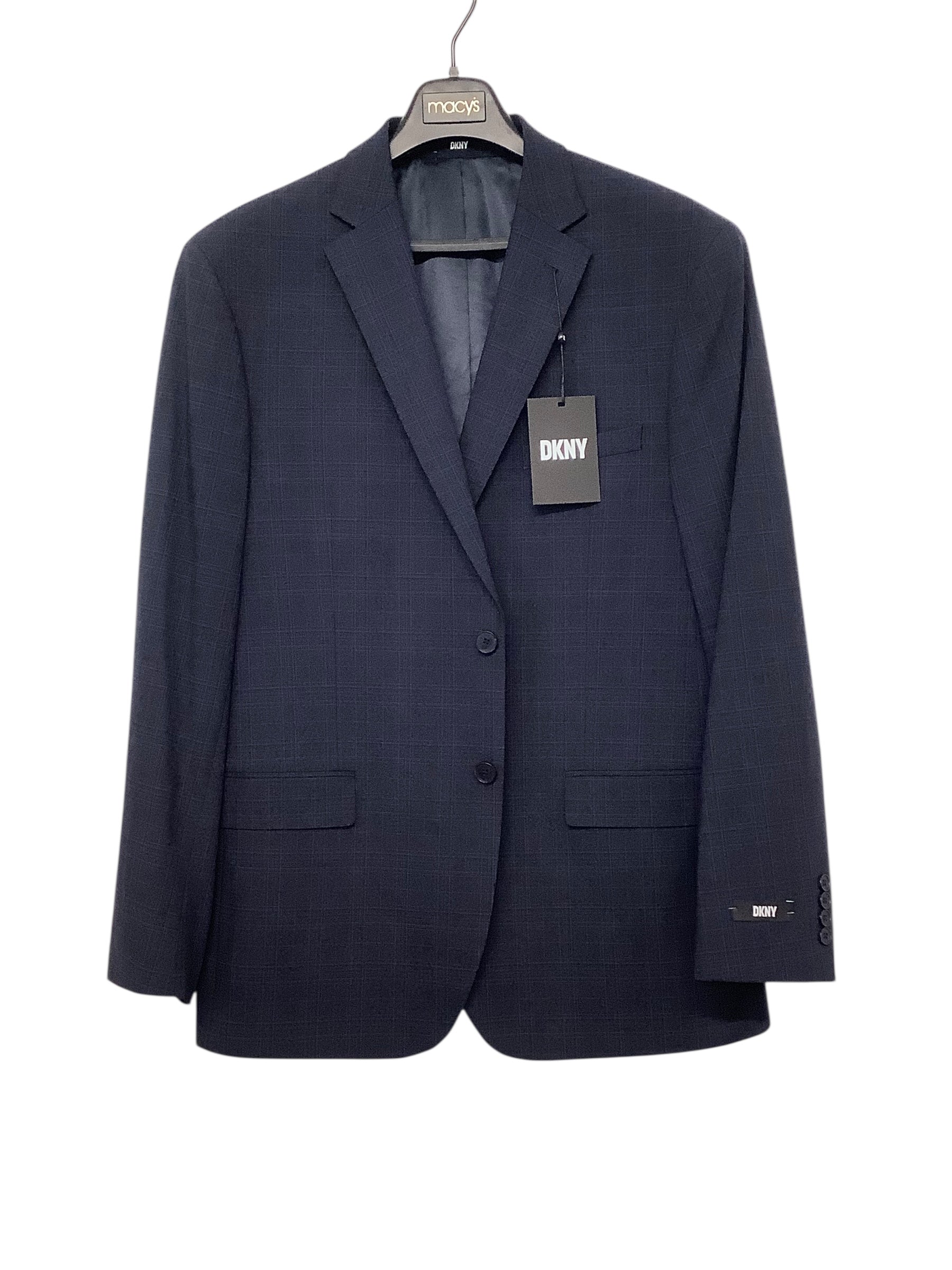 DKNY Mens Modern fit Suit Jacket Blazer 44 R Navy Blue Plaid Stretch