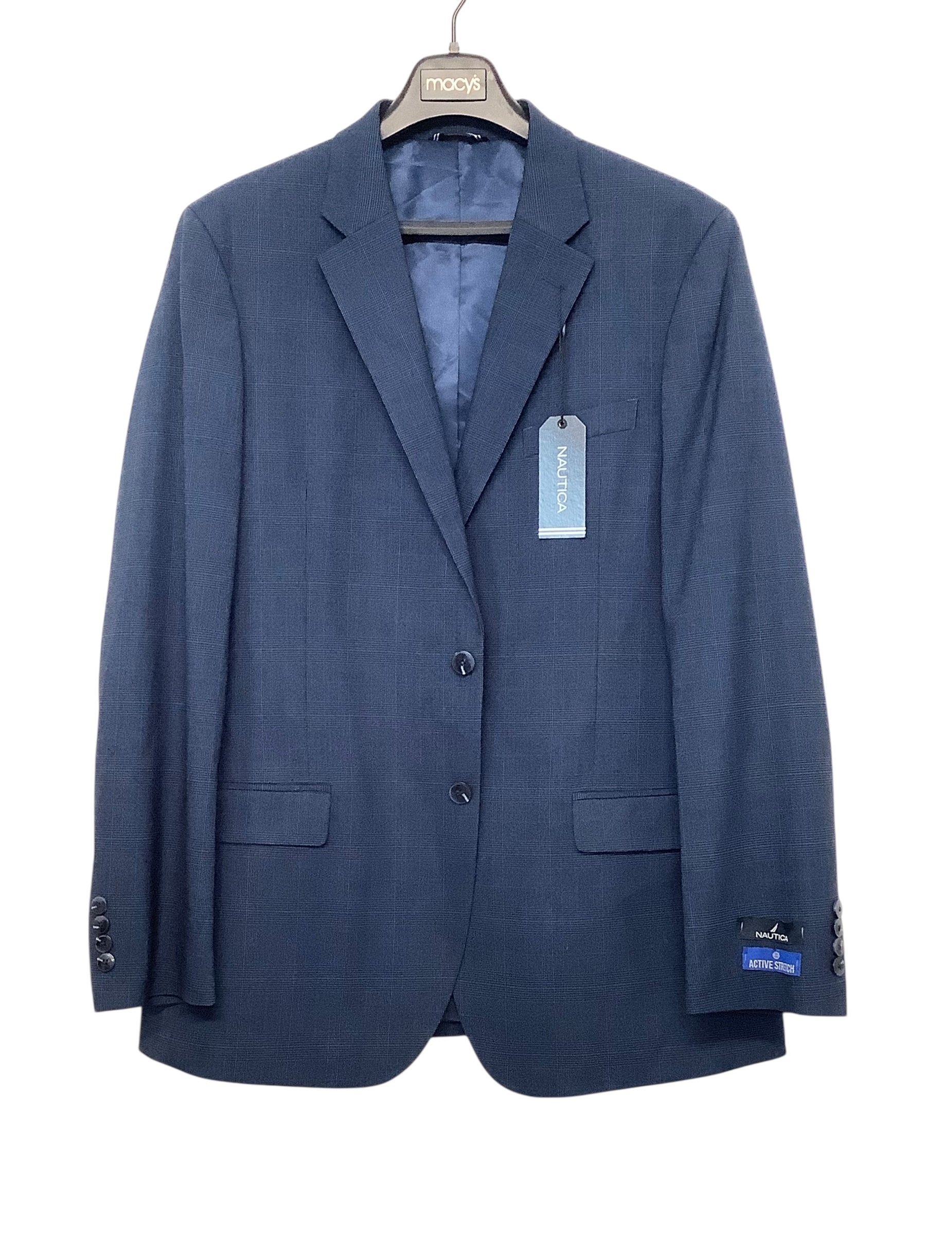 Nautica Mens Modern fit Suit Jacket Blazer 42 L Blue Plaid Stretch