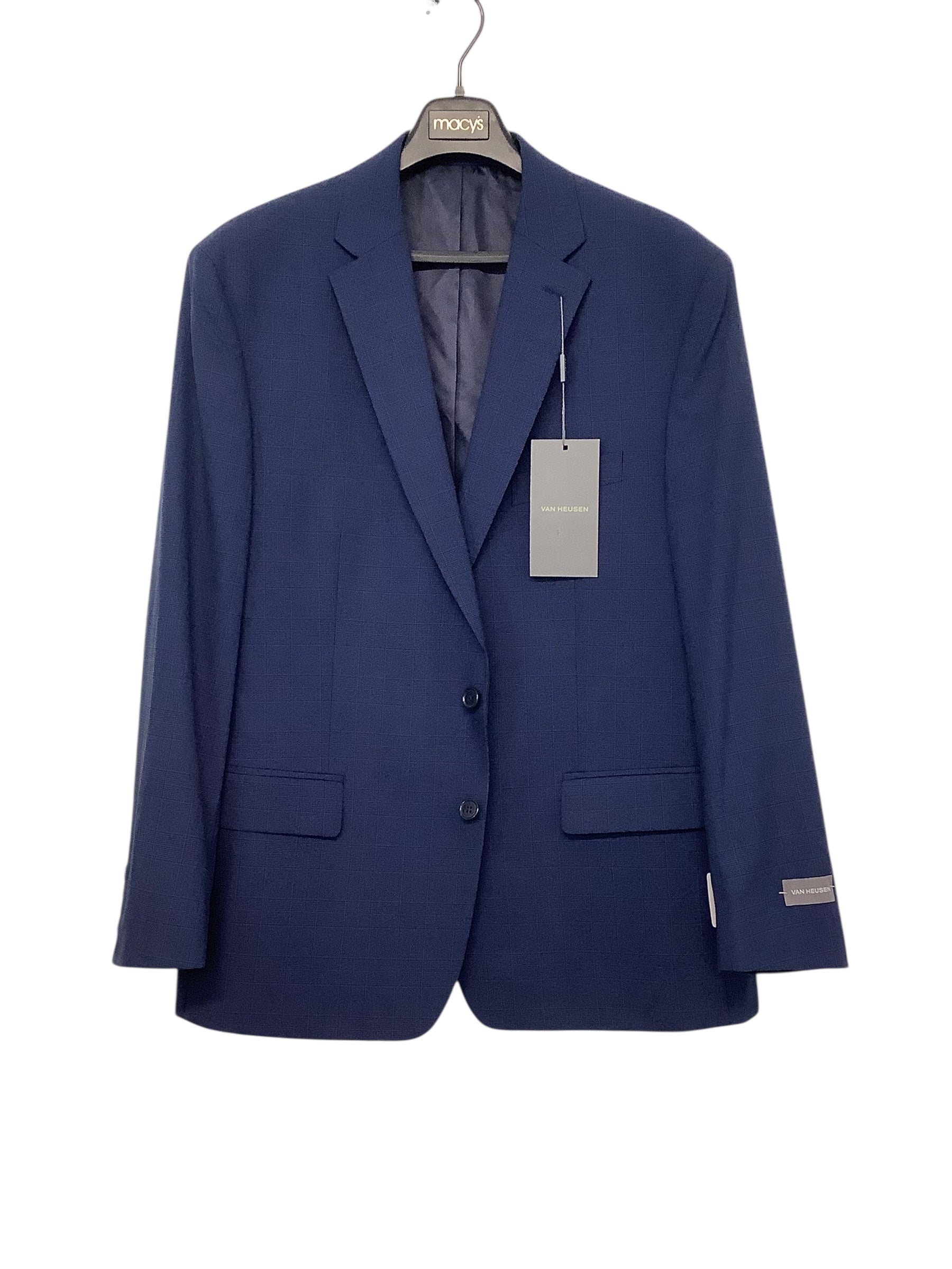 Van Heusen Mens Modern fit Suit Jacket Blazer 46 R Blue Plaid Stretch