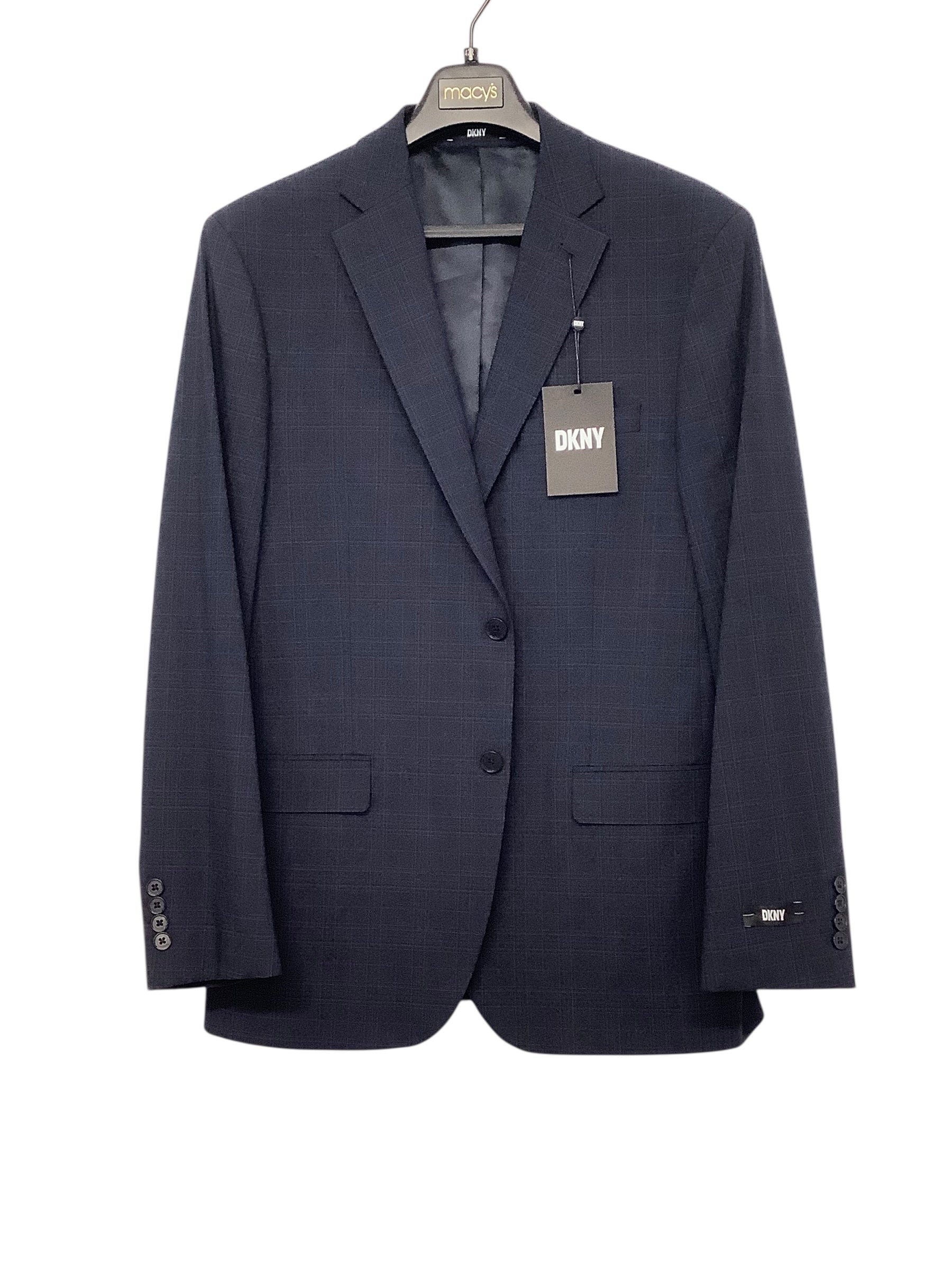DKNY Mens Slim fit Suit Jacket Blazer 40 R Navy Blue Plaid Stretch