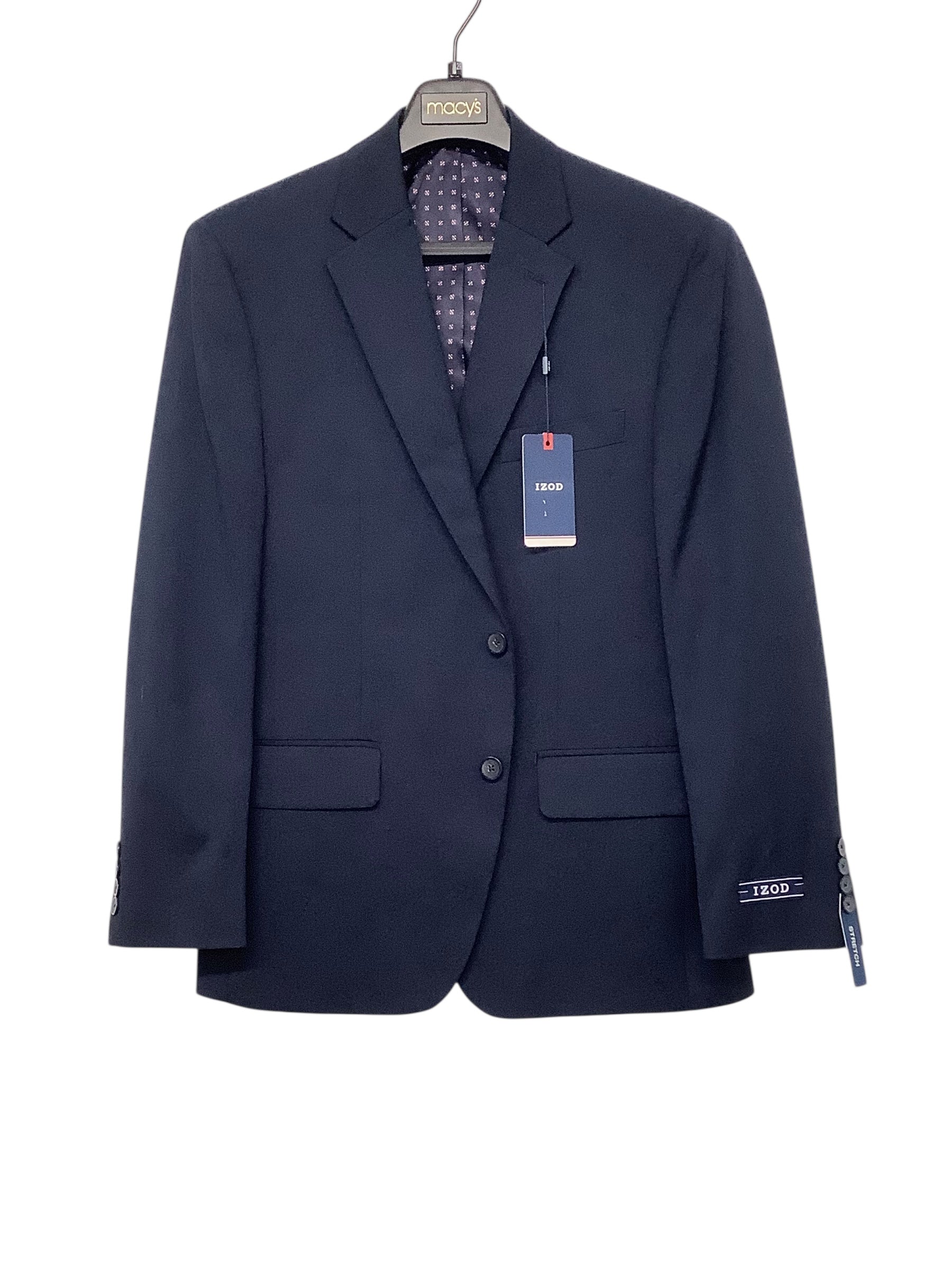 Izod Mens Regular fit Suit Jacket Blazer 38 S Navy Blue Solid Stretch