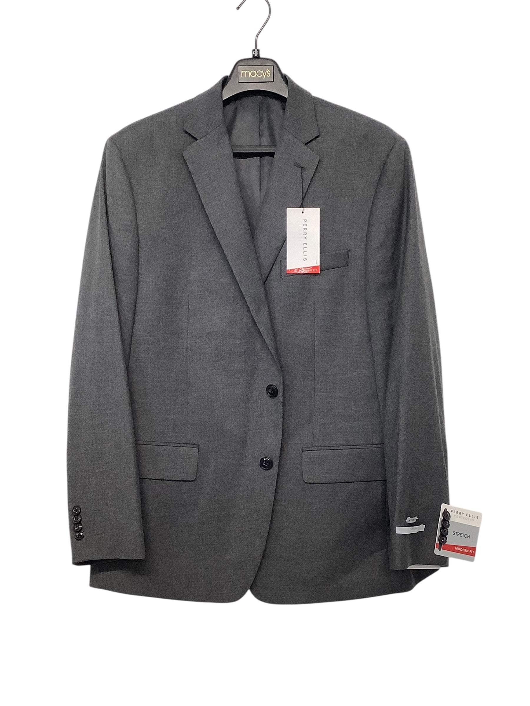 Perry Ellis Mens Modern fit Suit Jacket Blazer 44 R Grey Solid Stretch