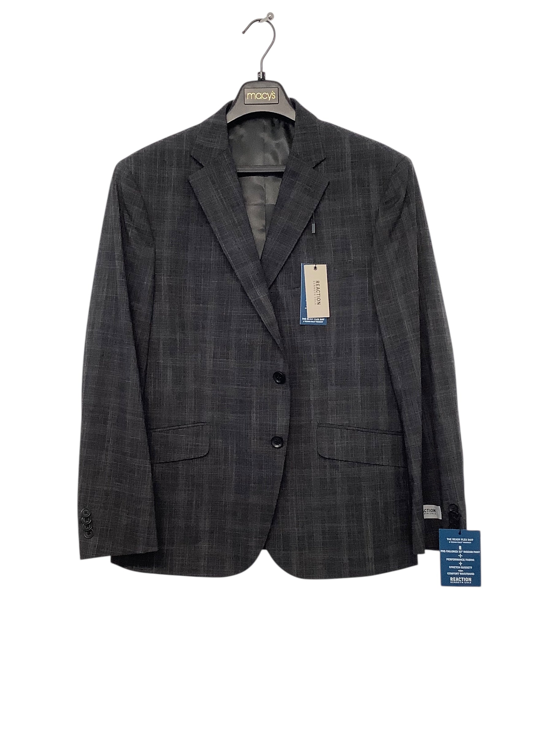 Kenneth Cole Reaction Mens Slim fit Suit Jacket Blazer 44 S Grey Plaid Stretch