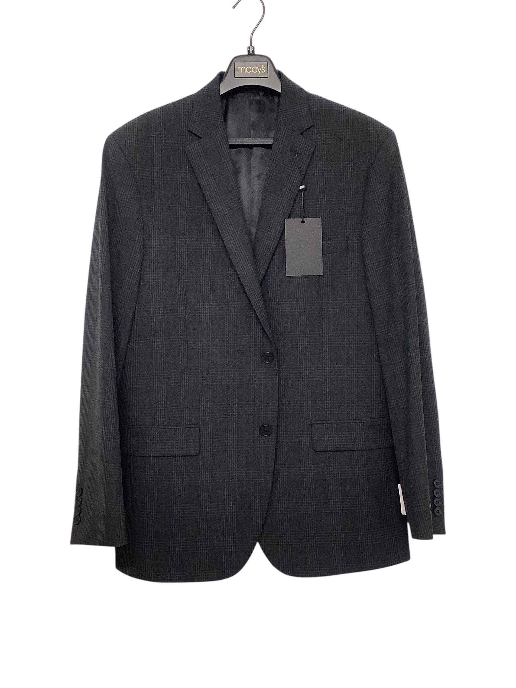 DKNY Mens Modern fit Suit Jacket Blazer 44 R Dark Grey Plaid Stretch