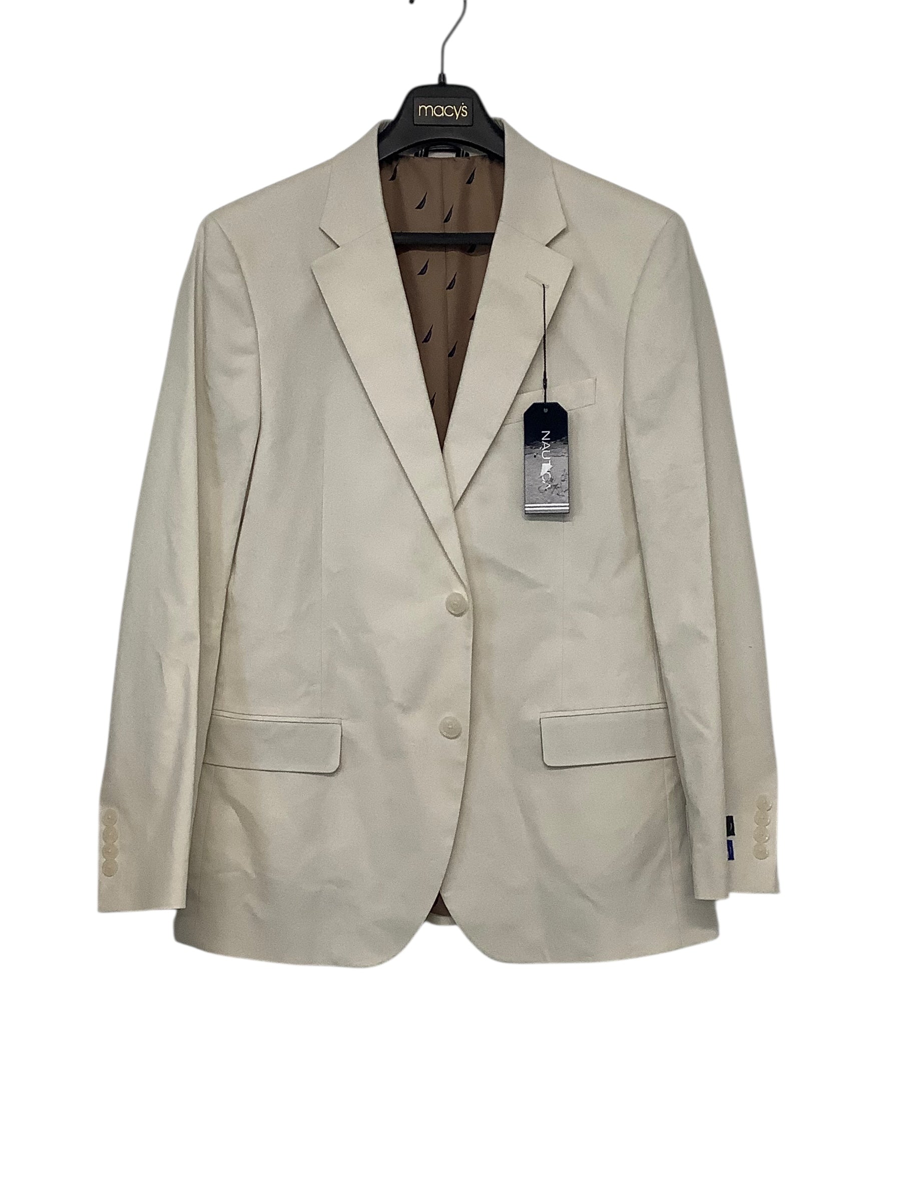 Nautica Mens Modern fit Cotton Suit Jacket Blazer 44 L Cream Beige Solid Stretch