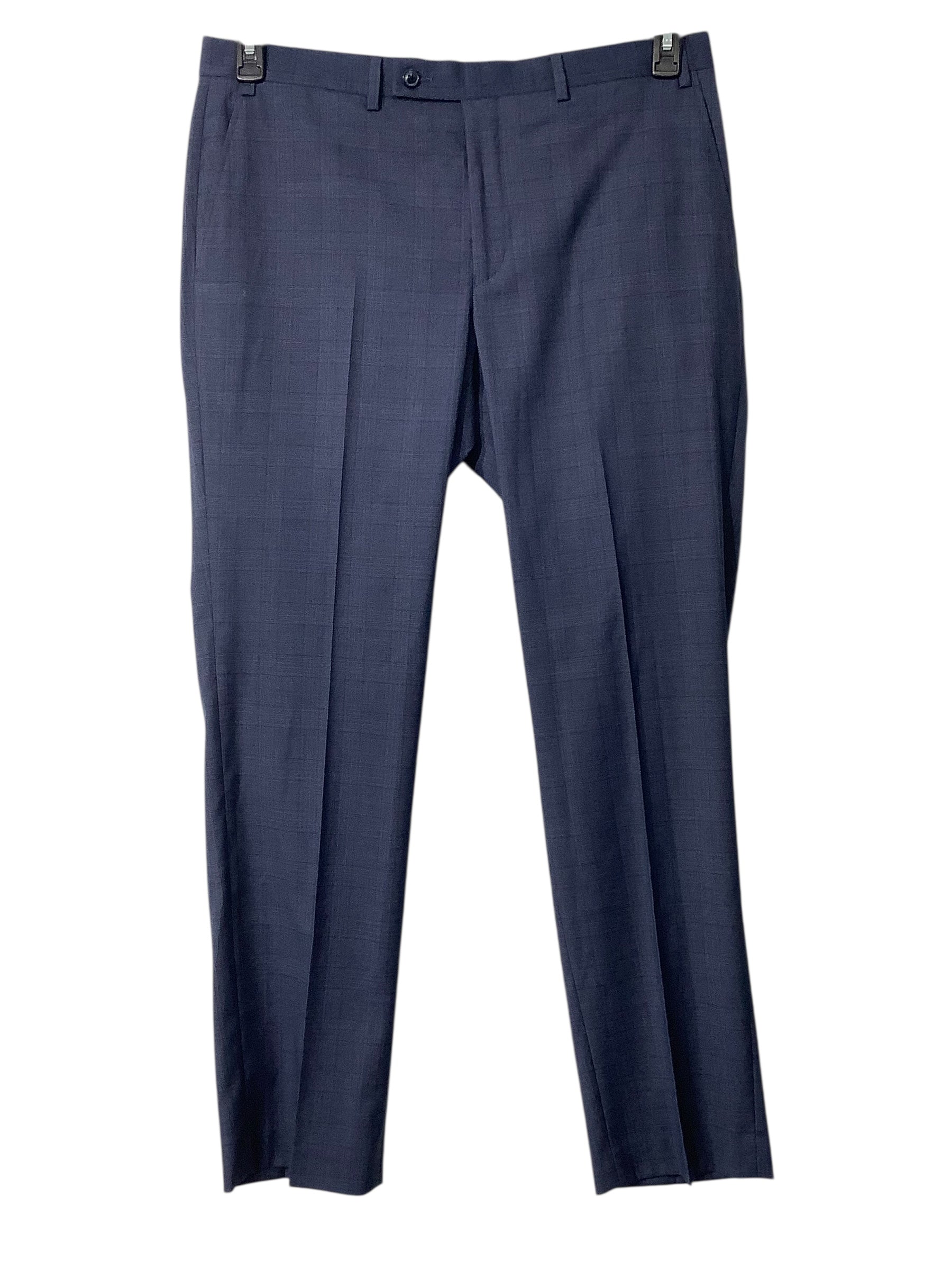Perry Ellis Mens Slim fit Suit Dress Pants 35 / 32 Blue Plaid Stretch