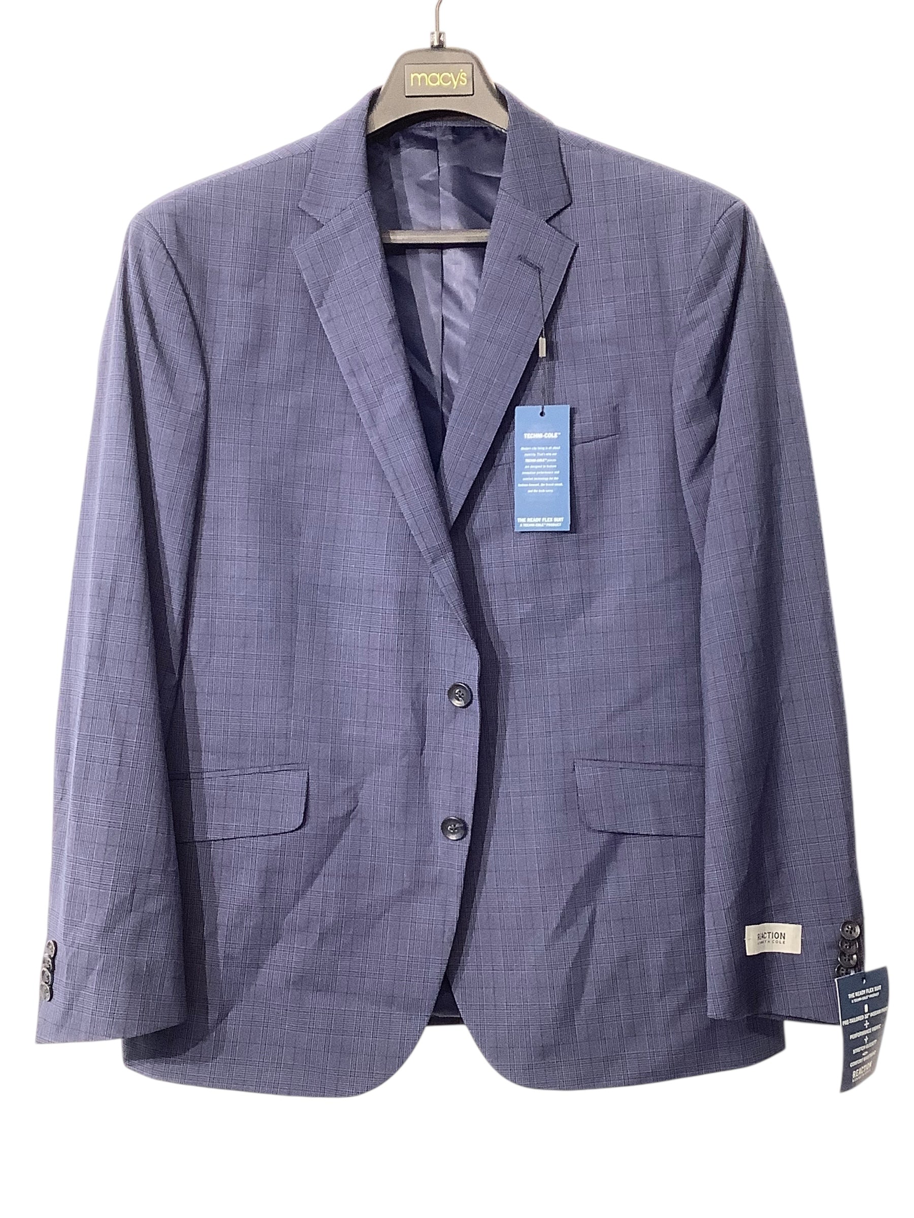 Kenneth Cole Reaction Mens Slim fit Suit Jacket Blazer 46 R Blue Plaid Stretch