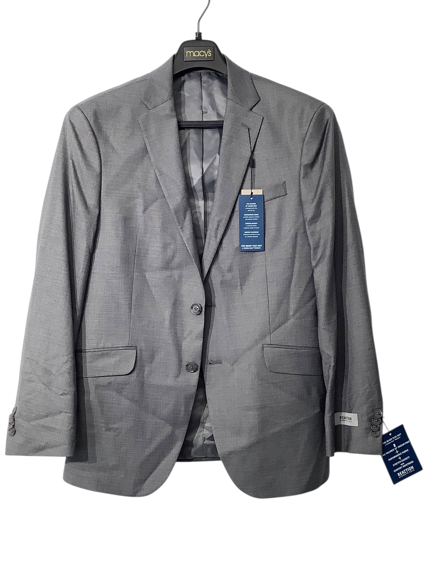 Kenneth Cole Reaction Mens Slim fit Suit Jacket Blazer 40 R Grey Stretch