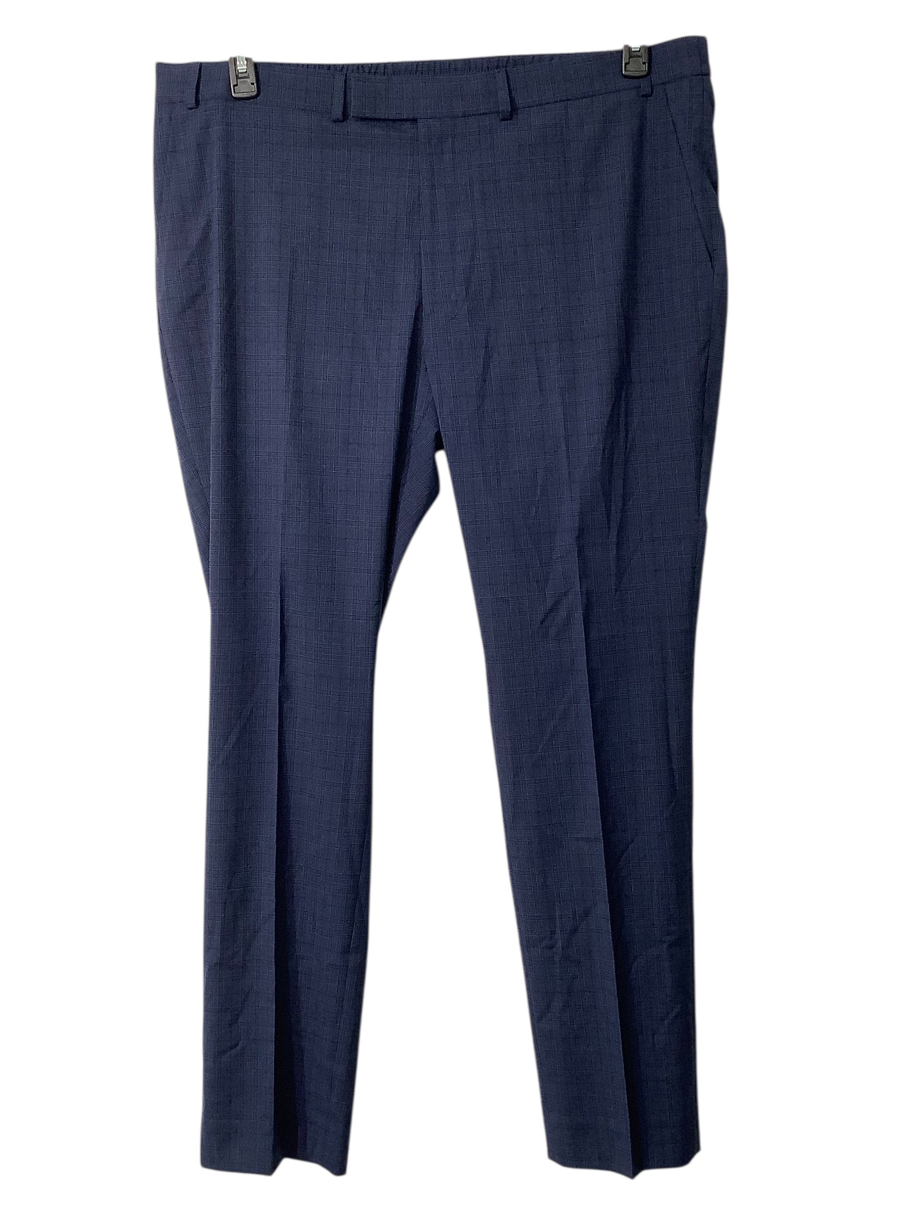 Kenneth Cole Reaction Mens Slim fit Suit Dress Pants 42 / 32 Blue Plaid Stretch