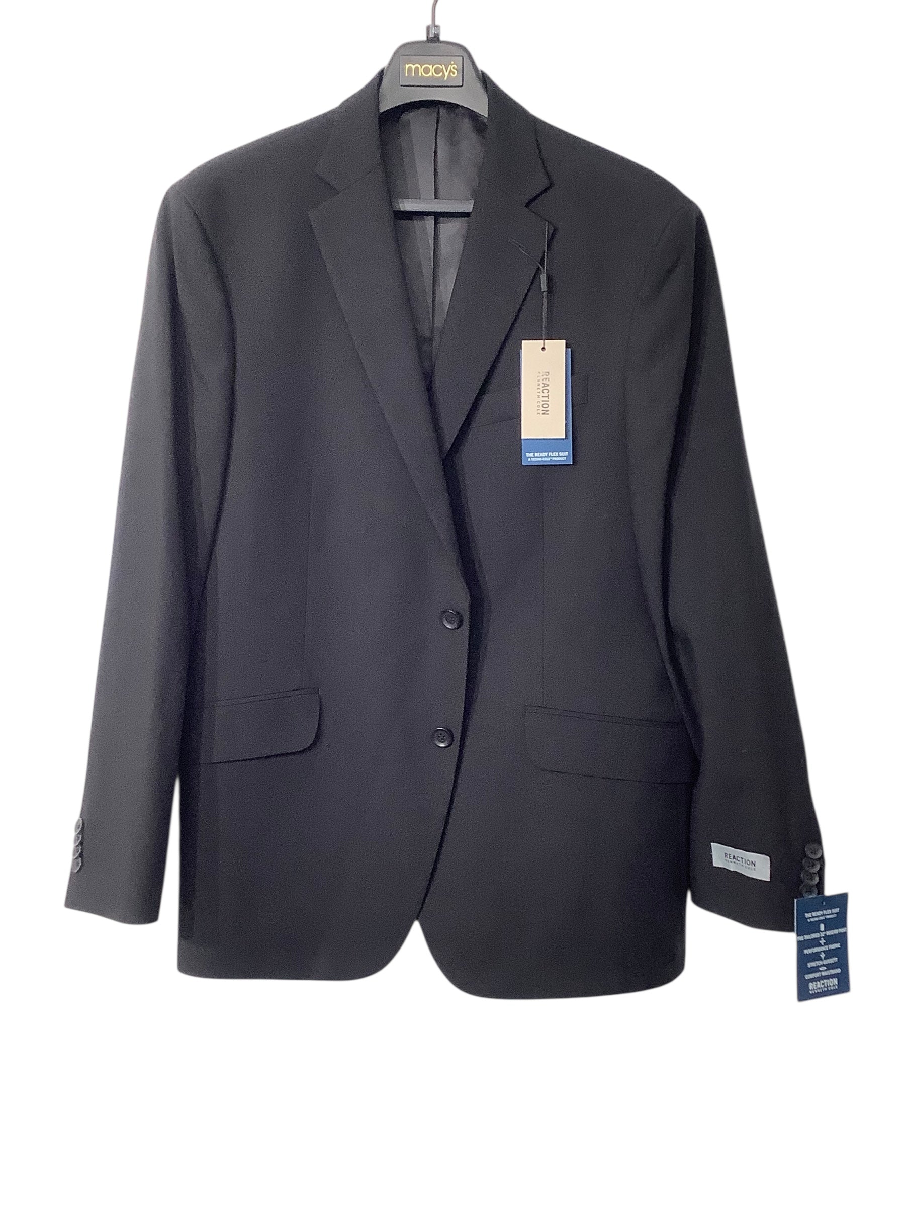 Kenneth Cole Reaction Mens Slim fit Suit Jacket Blazer 44 R Black Solid Stretch