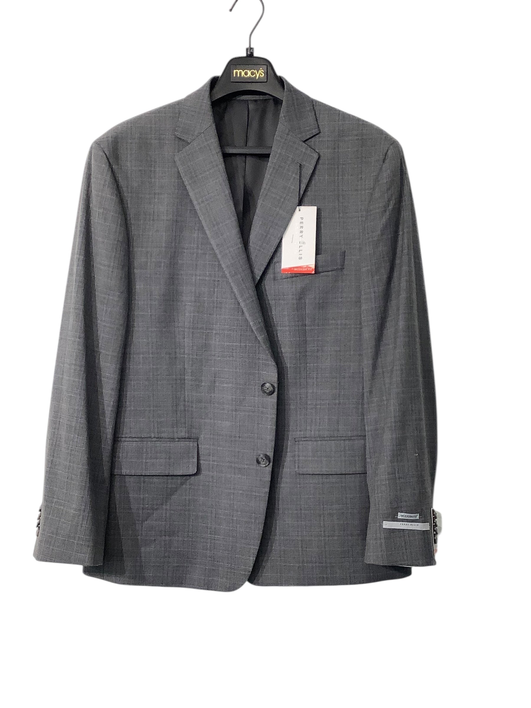 Perry Ellis Mens Modern fit Suit Jacket Blazer 44 S Grey Plaid Stretch