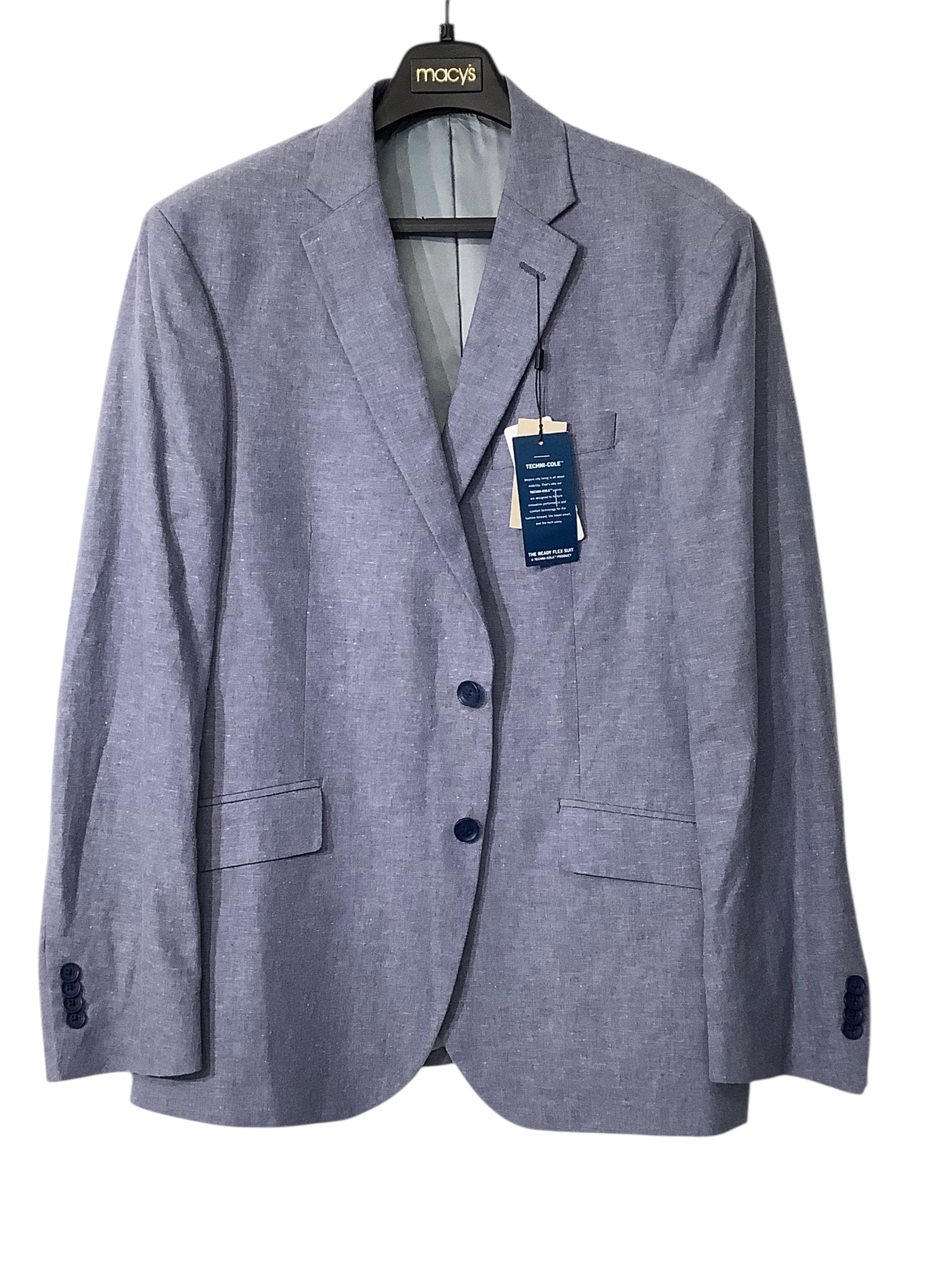 Kenneth Cole Reaction Mens Modern fit LINEN Suit Jacket Blazer 43 R Blue Stretch
