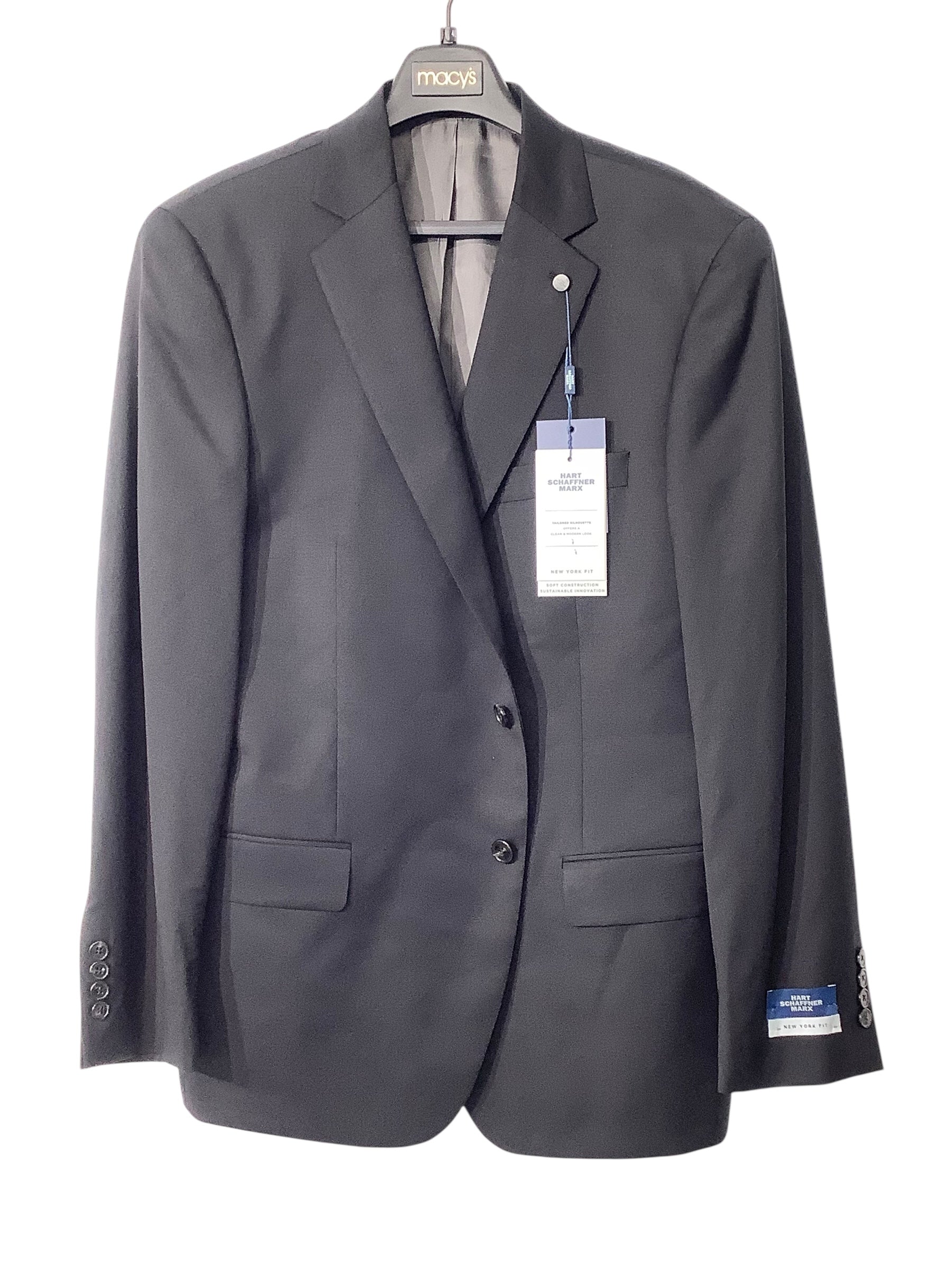 Hart Schaffner Marx Mens Regular fit Suit Jacket Blazer 44 S Black Solid Stretch