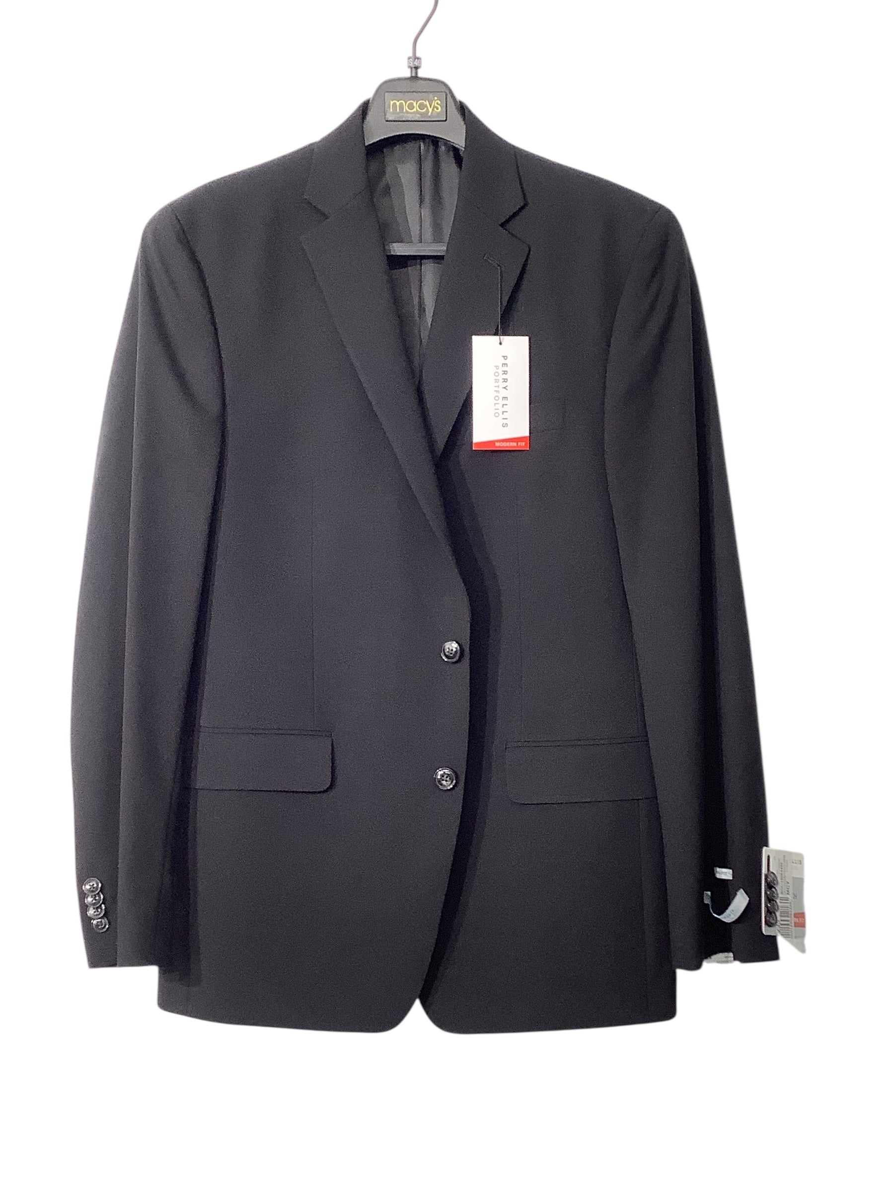 Perry Ellis Mens Modern fit Suit Jacket Blazer 40 L Black Solid Stretch