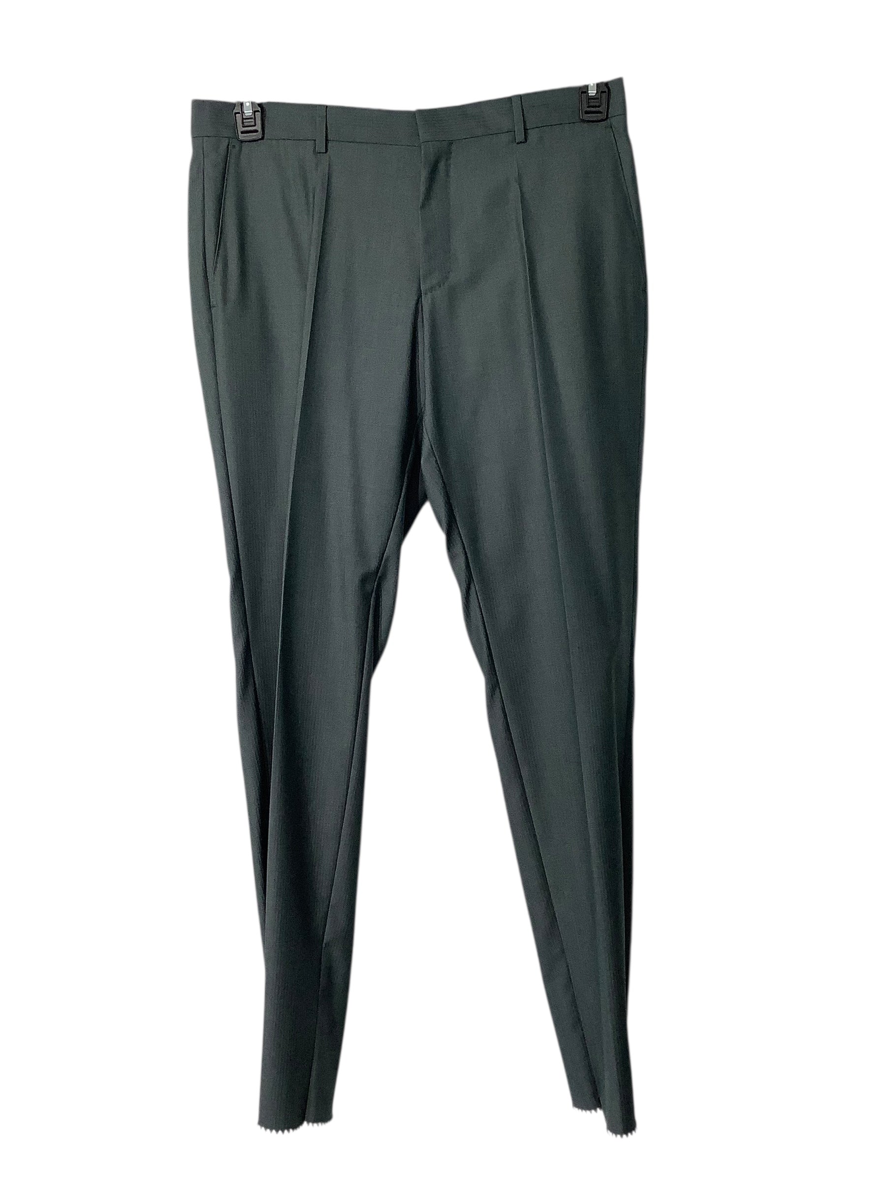 Hugo Boss Mens Slim fit Suit Dress Pants 36 / 35 Unfinished Hem Green Solid