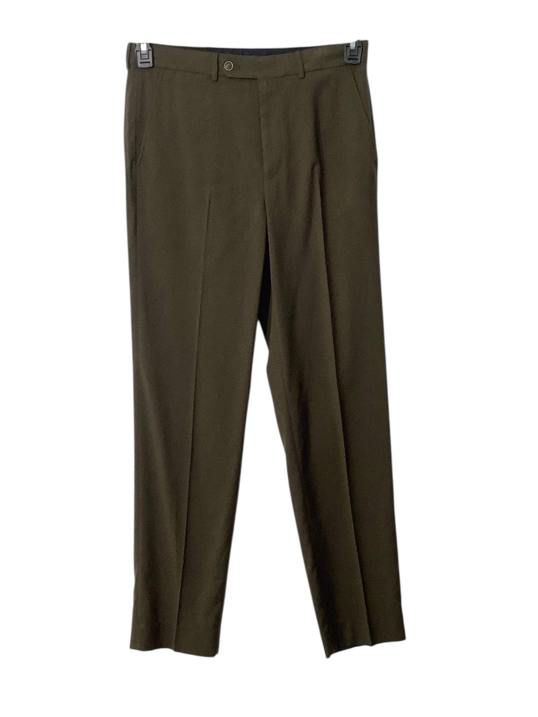 Nautica Mens Modern fit Suit Dress Pants 32 / 32 Olive Green Solid Stretch