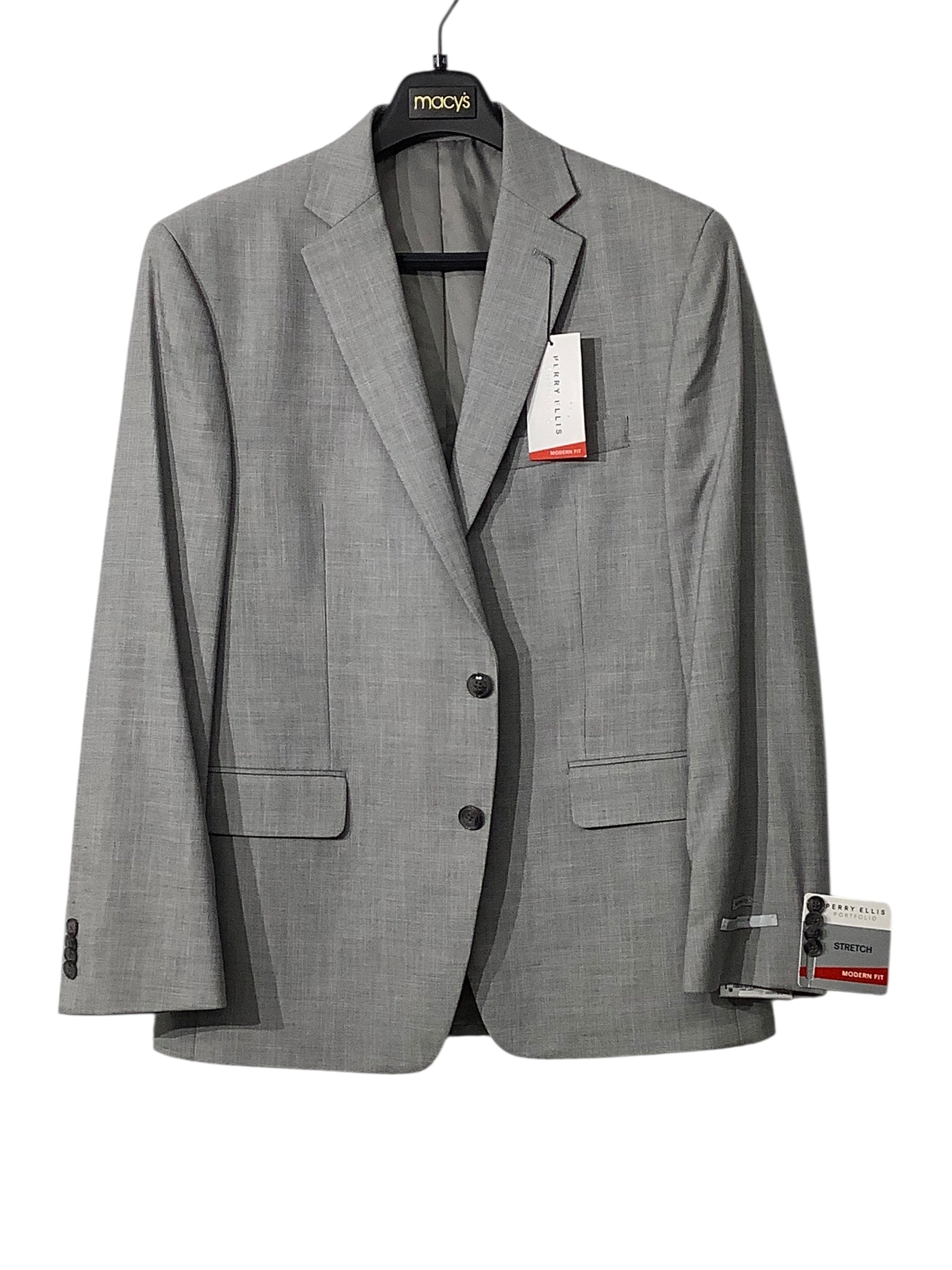 Perry Ellis Mens Slim fit Suit Jacket Blazer 41 R Grey Solid Stretch