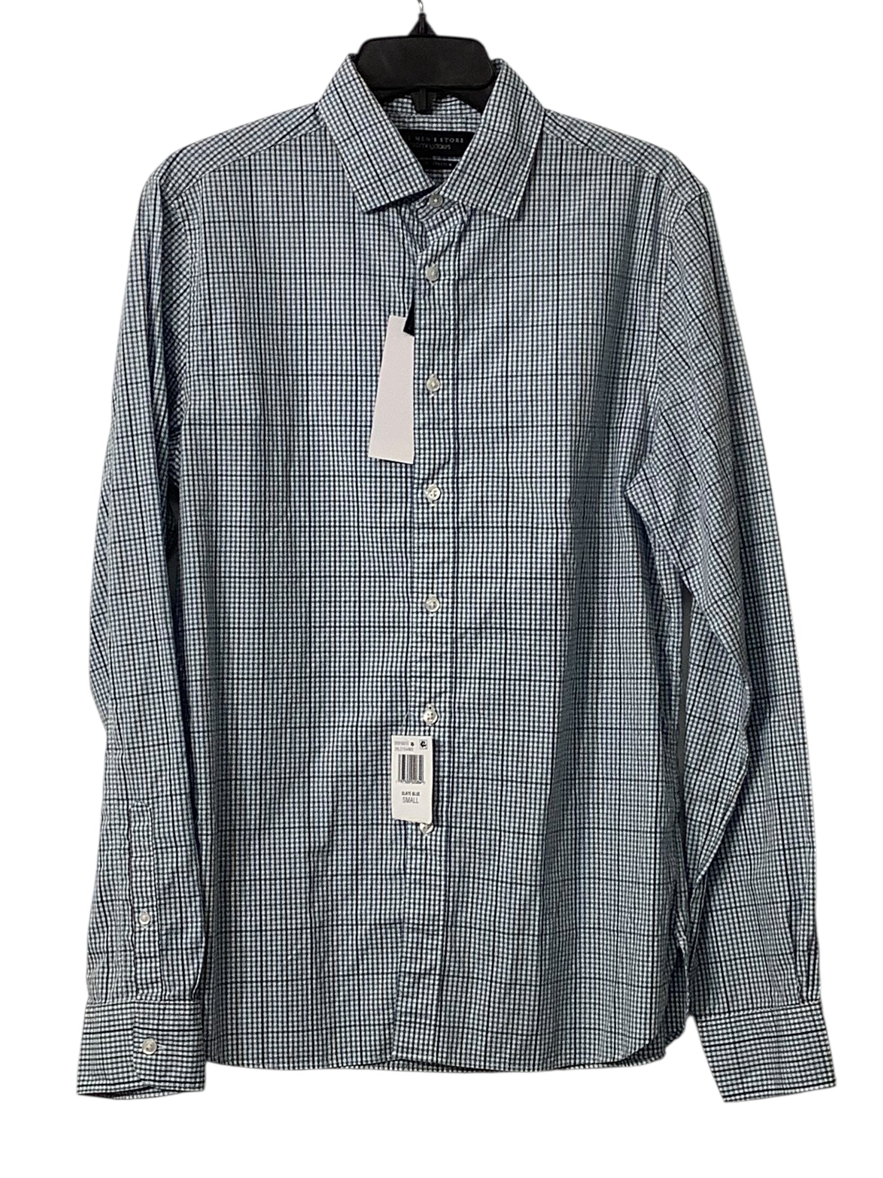 The Men's Store Mens Slim fit Button-Up Shirt Small Blue Plaid Stretch