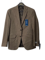 Kenneth Cole Reaction Mens Slim fit Suit Jacket Blazer 36 S Brown Check Stretch