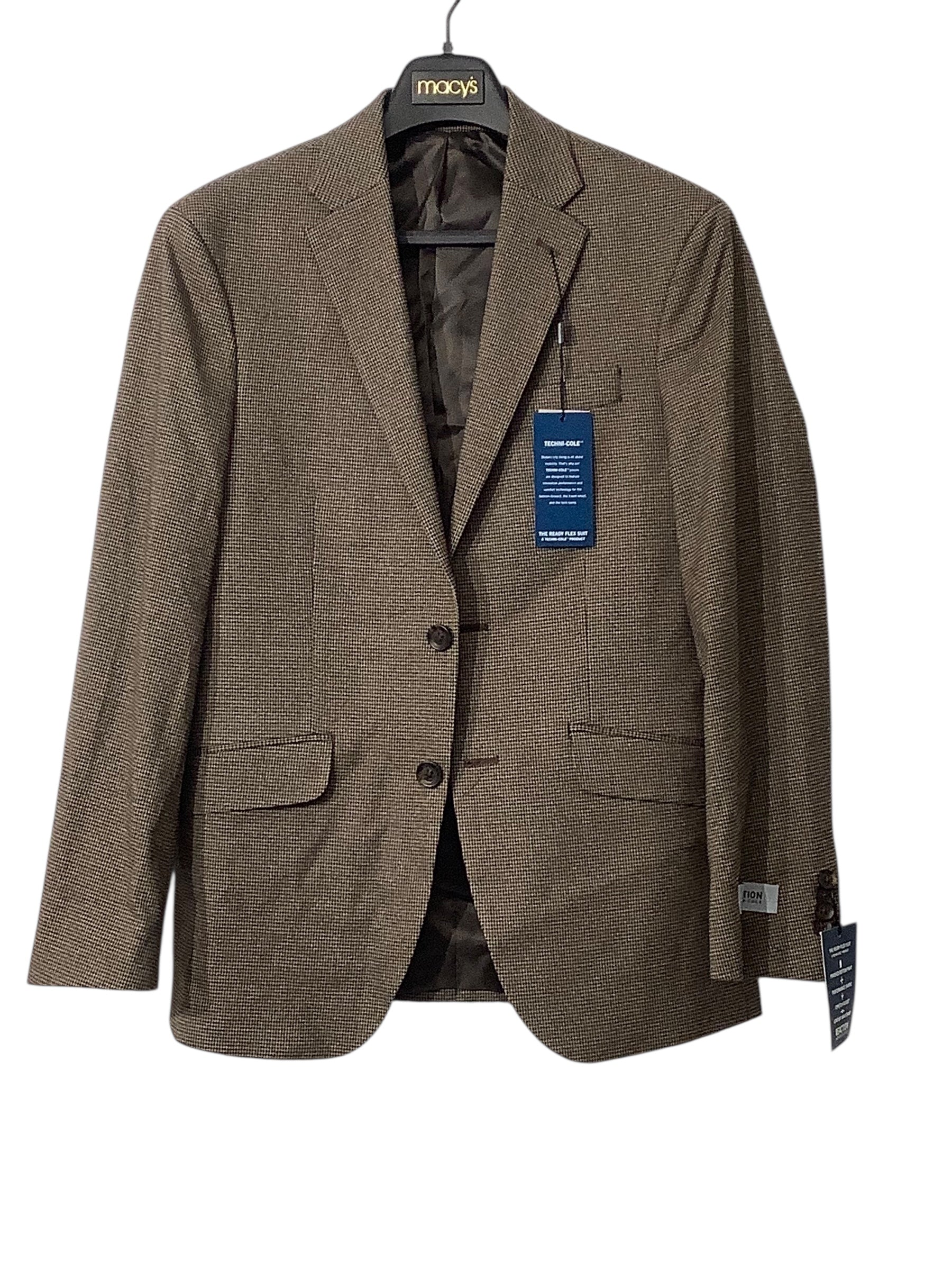 Kenneth Cole Reaction Mens Slim fit Suit Jacket Blazer 36 S Brown Check Stretch