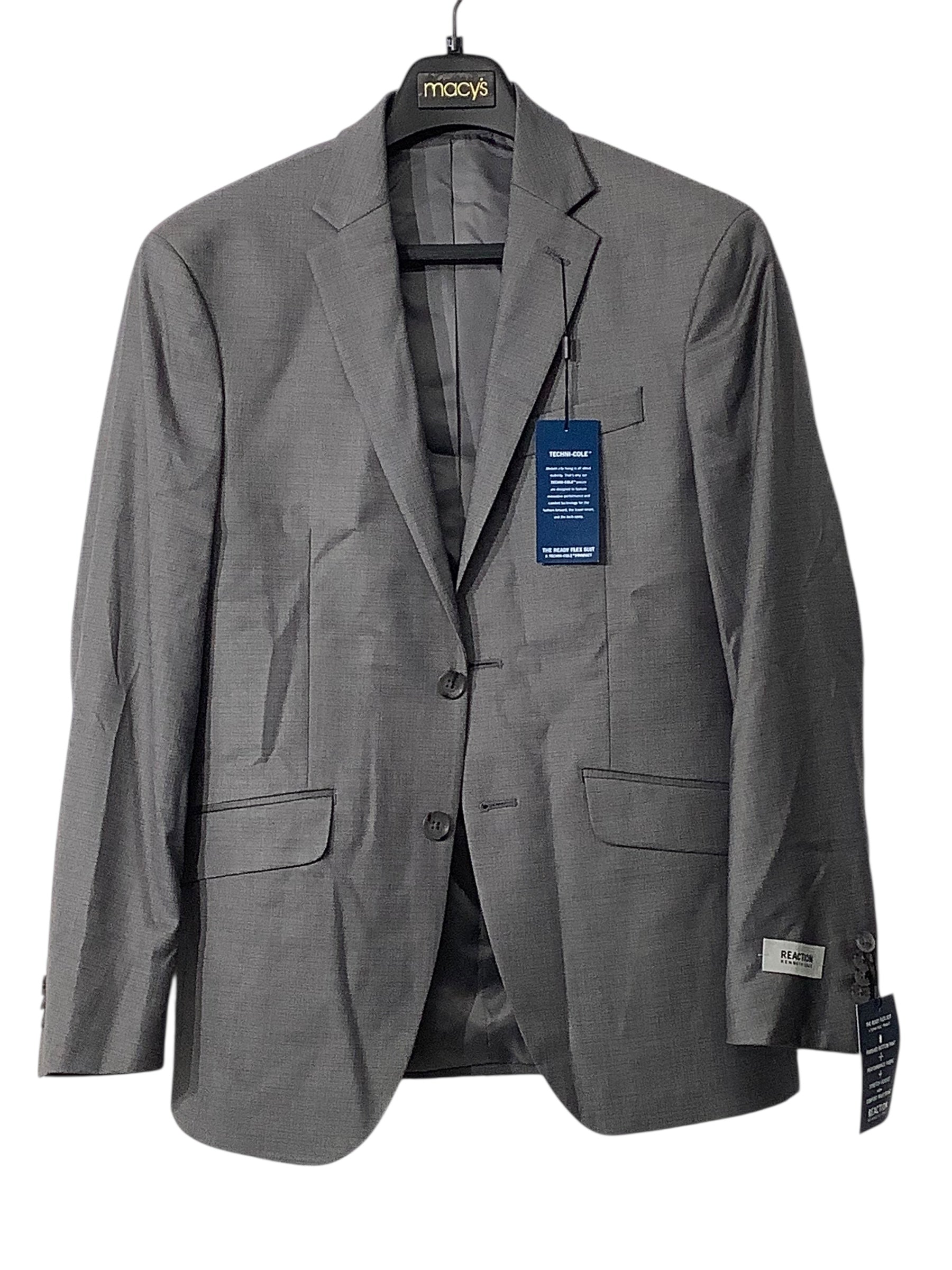 Kenneth Cole Reaction Mens Slim fit Suit Jacket Blazer 36 S Grey Solid Stretch