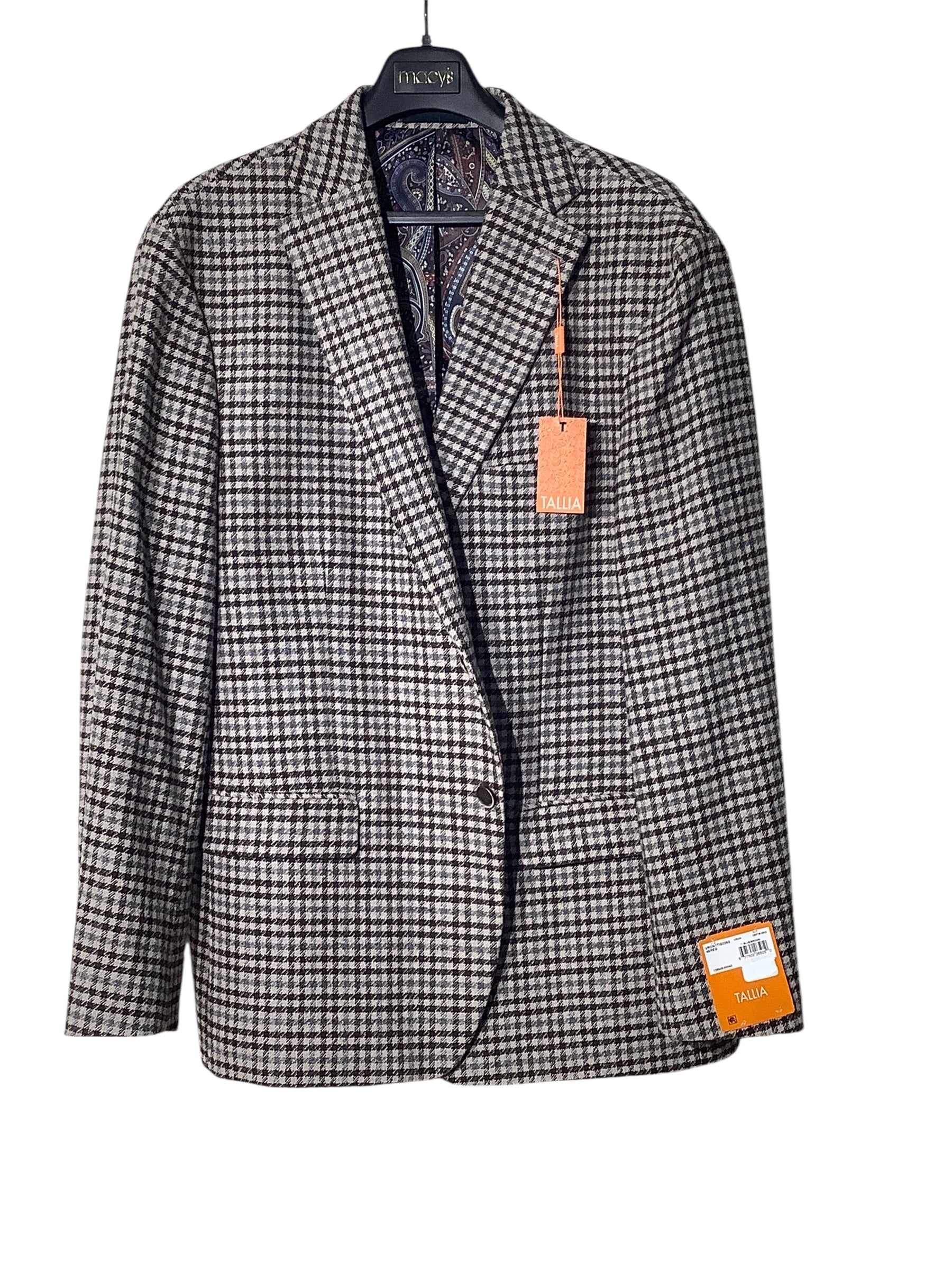 Tallia Mens Slim fit Sport Coat Blazer 46 R Brown Blue Plaid
