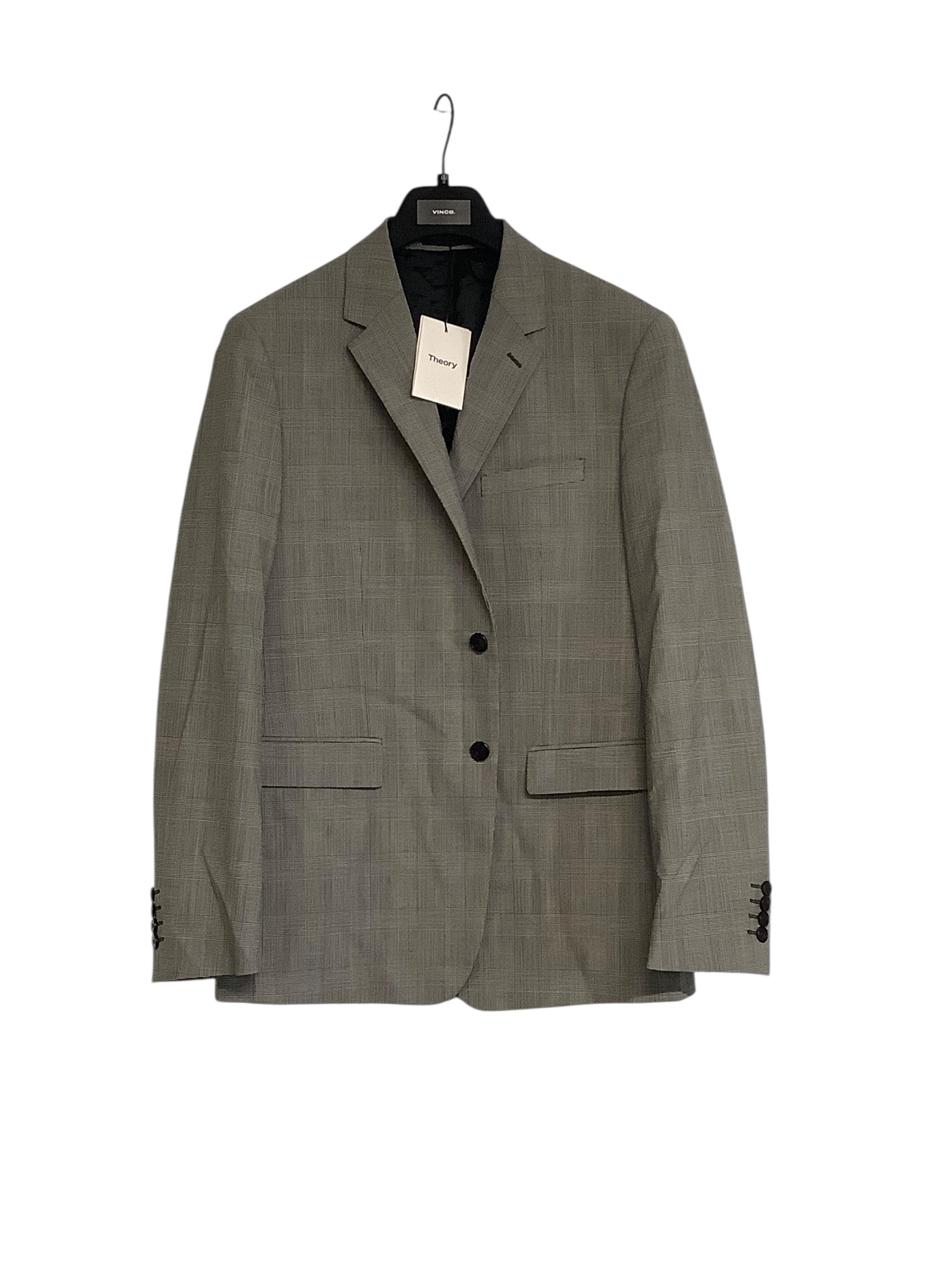 Theory Mens Slim New Tailor Sport Coat Blazer 38 R Black White Plaid Wool