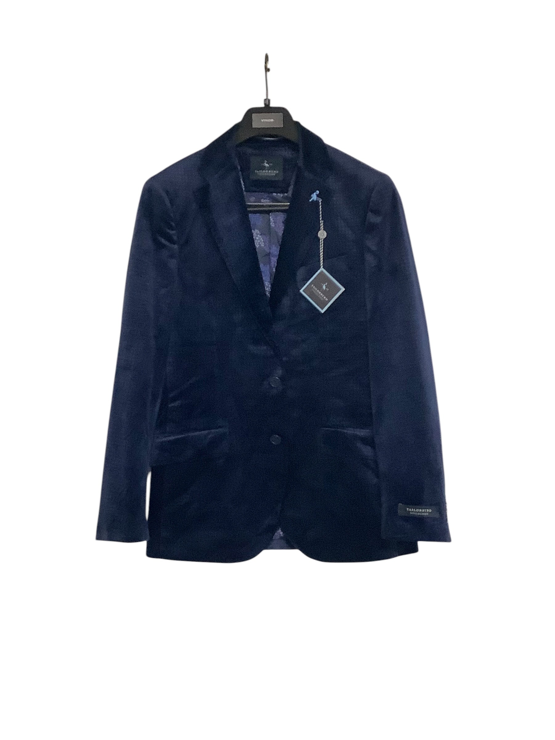 Tailorbyrd Mens Slim fit Velvet Sport Coat Blazer 42 S Navy Blue Solid Stretch