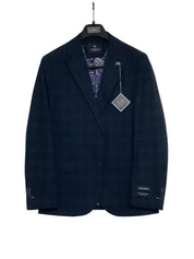 Tailorbyrd Mens Slim fit Sport Coat Blazer 46 R Navy Blue Plaid Stretch
