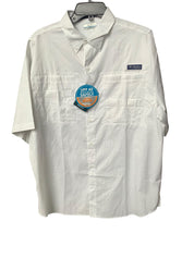 Columbia Mens Regular fit Short Sleeve Button-Up Shirt Large White Check