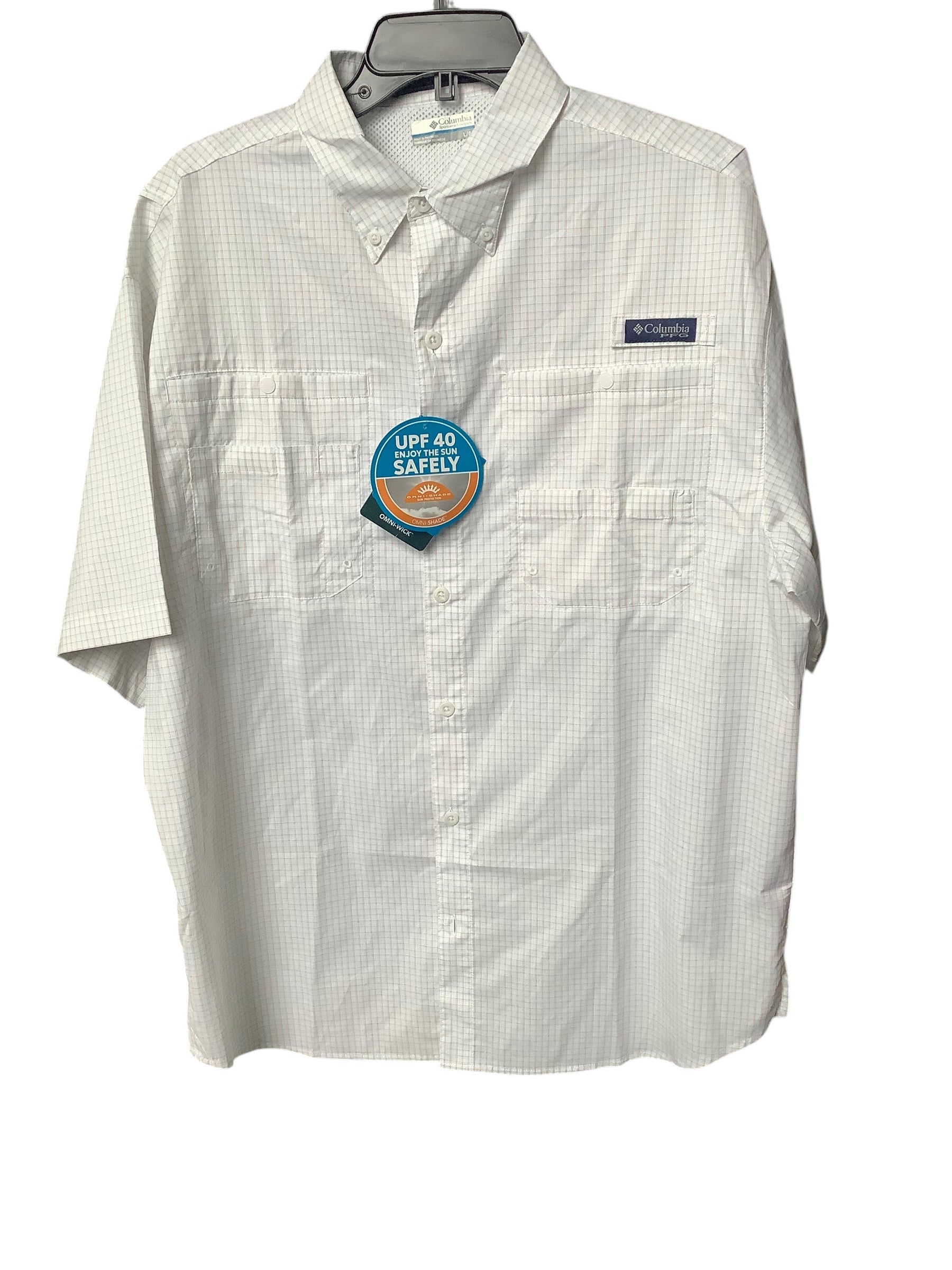 Columbia Mens Regular fit Short Sleeve Button-Up Shirt Large White Check