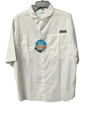 Columbia Men Regular fit Short Sleeve Button-Up Shirt Large White Check