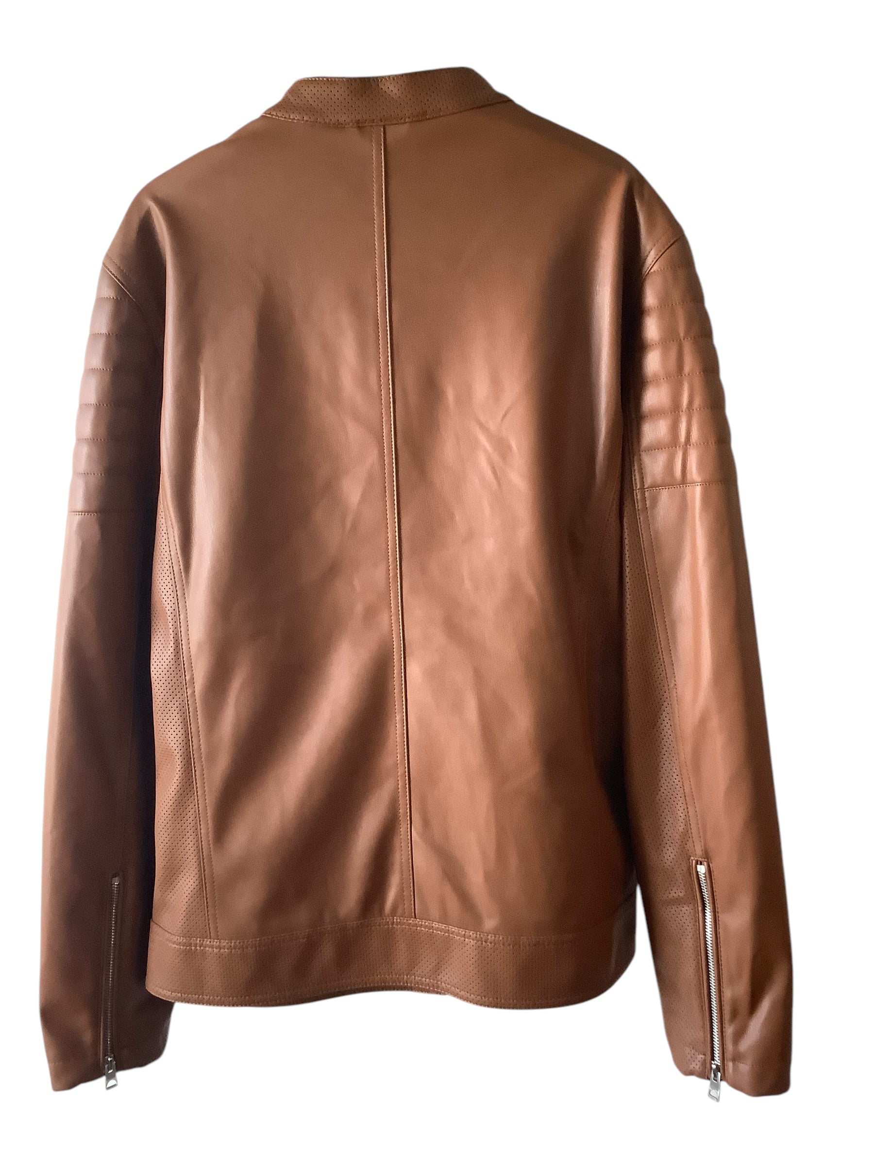 Guess Men's Faux Leather Racer Brown Large Jacket